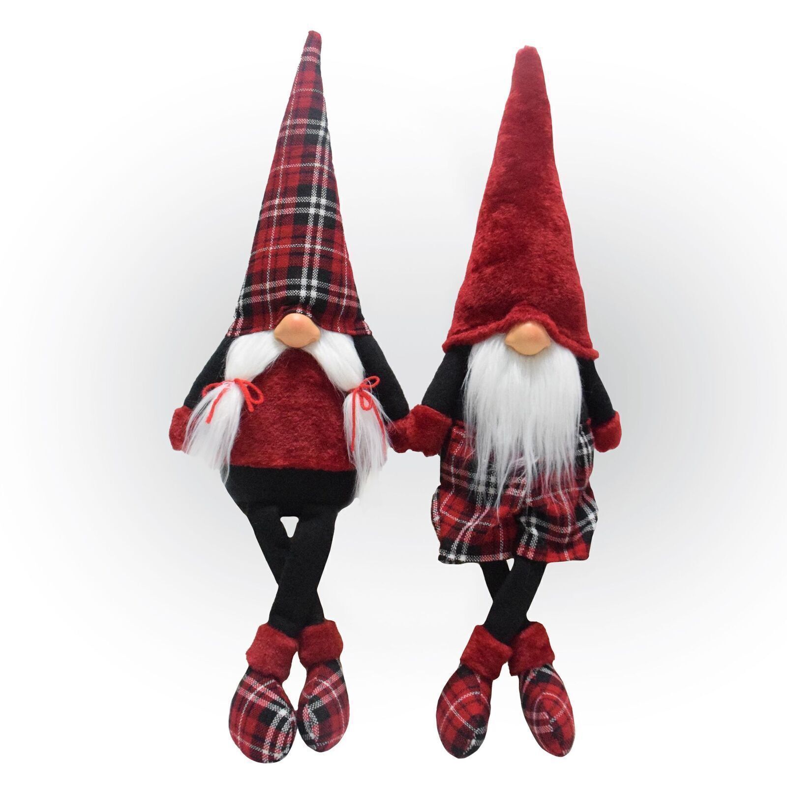 Wichtel 2er Set, Weihnachtswichtel als Kantenhocker, Gnome mit karierten Schuhen HL021