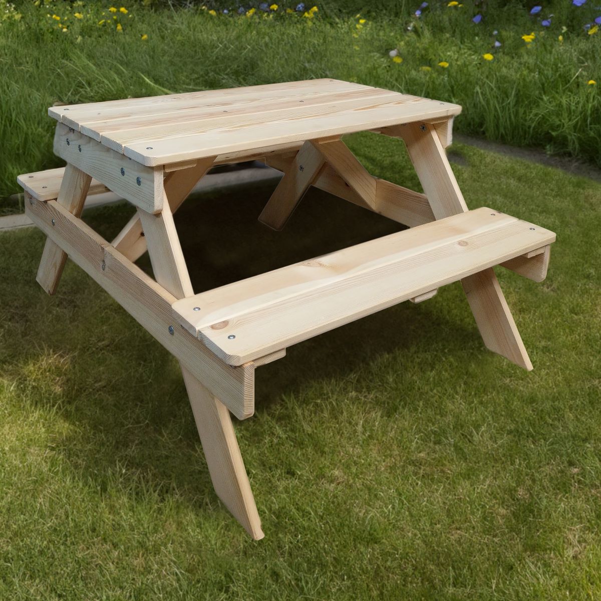 Kindersitzgarnitur Picknick aus Kiefernholz, Kindersitzgruppe natur