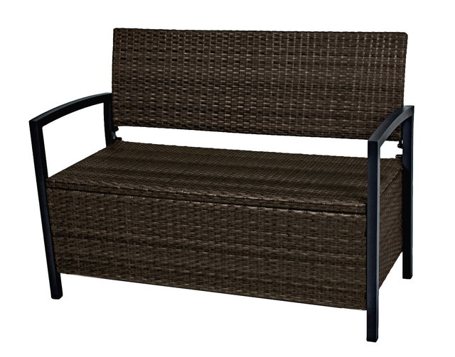 Parkbank Ferrara, Rattan-Optik, mit Ablagefach, coffee