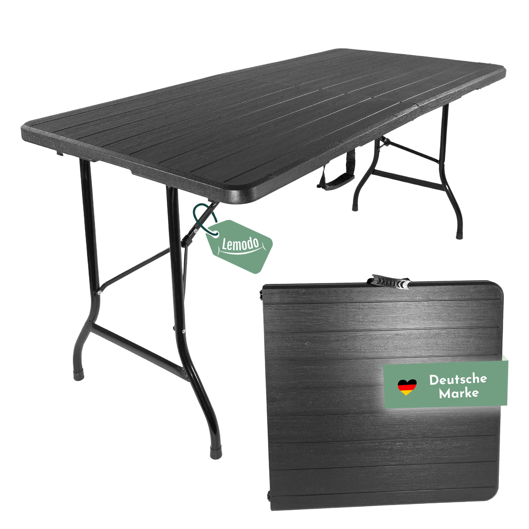 Klapptisch in Holz-Optik, Balkontisch 152x74 cm, Koffertisch bis zu 100 kg belastbar