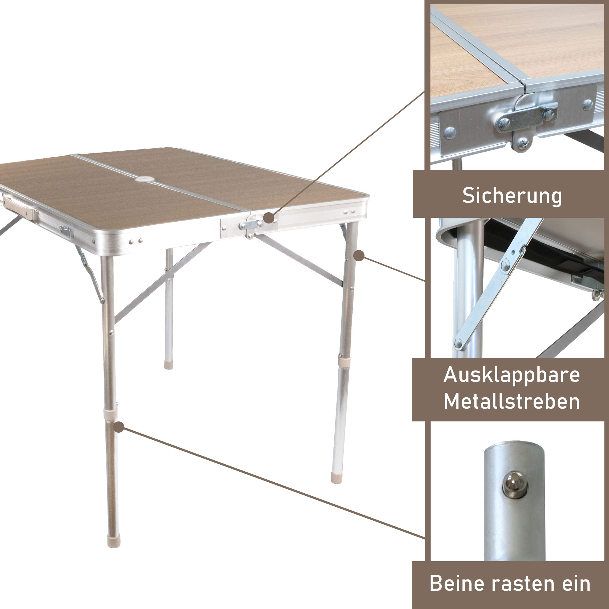 Klapptisch mit 2 Bänken, Campingtisch klappbar aus Aluminium mit Sonnenschirmhalter WT003