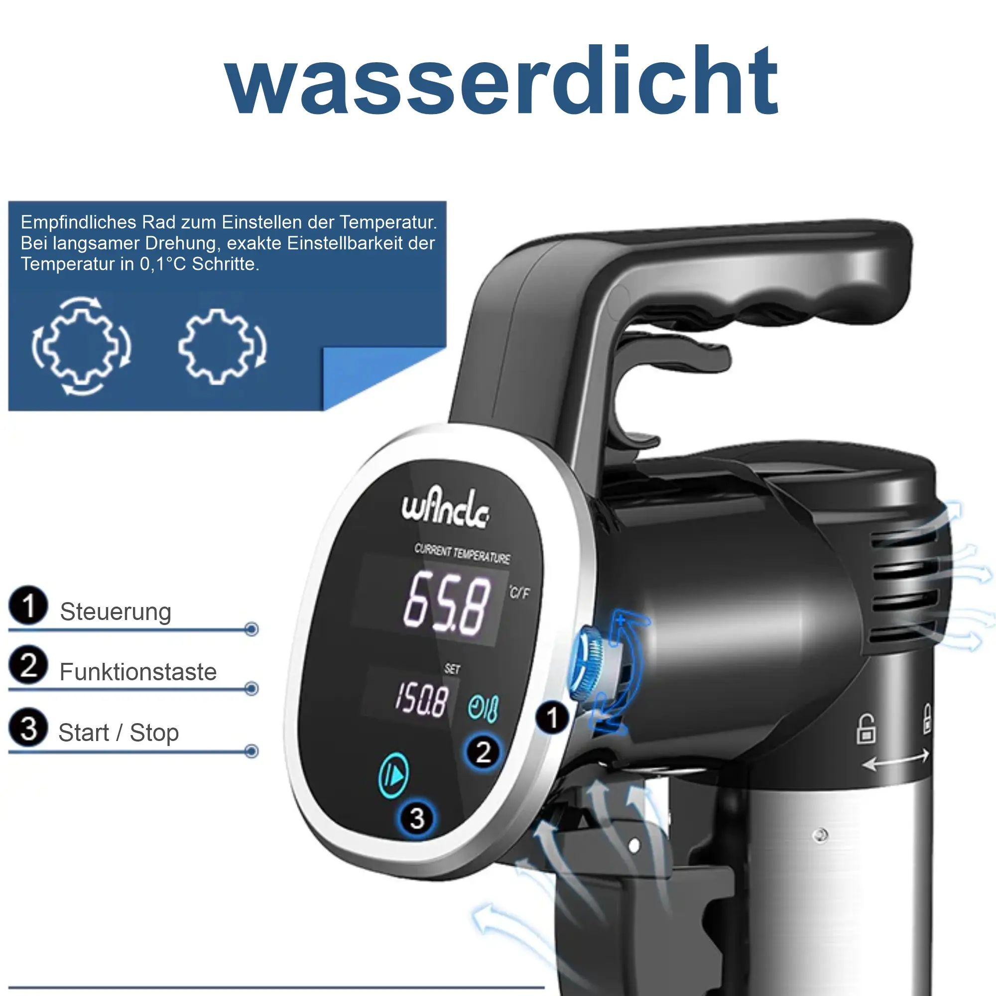 Wancle Sous Vide Garer Stick, 850W, Touchscreen, Display, Temperaturbereich 25 bis 99 Grad P00252