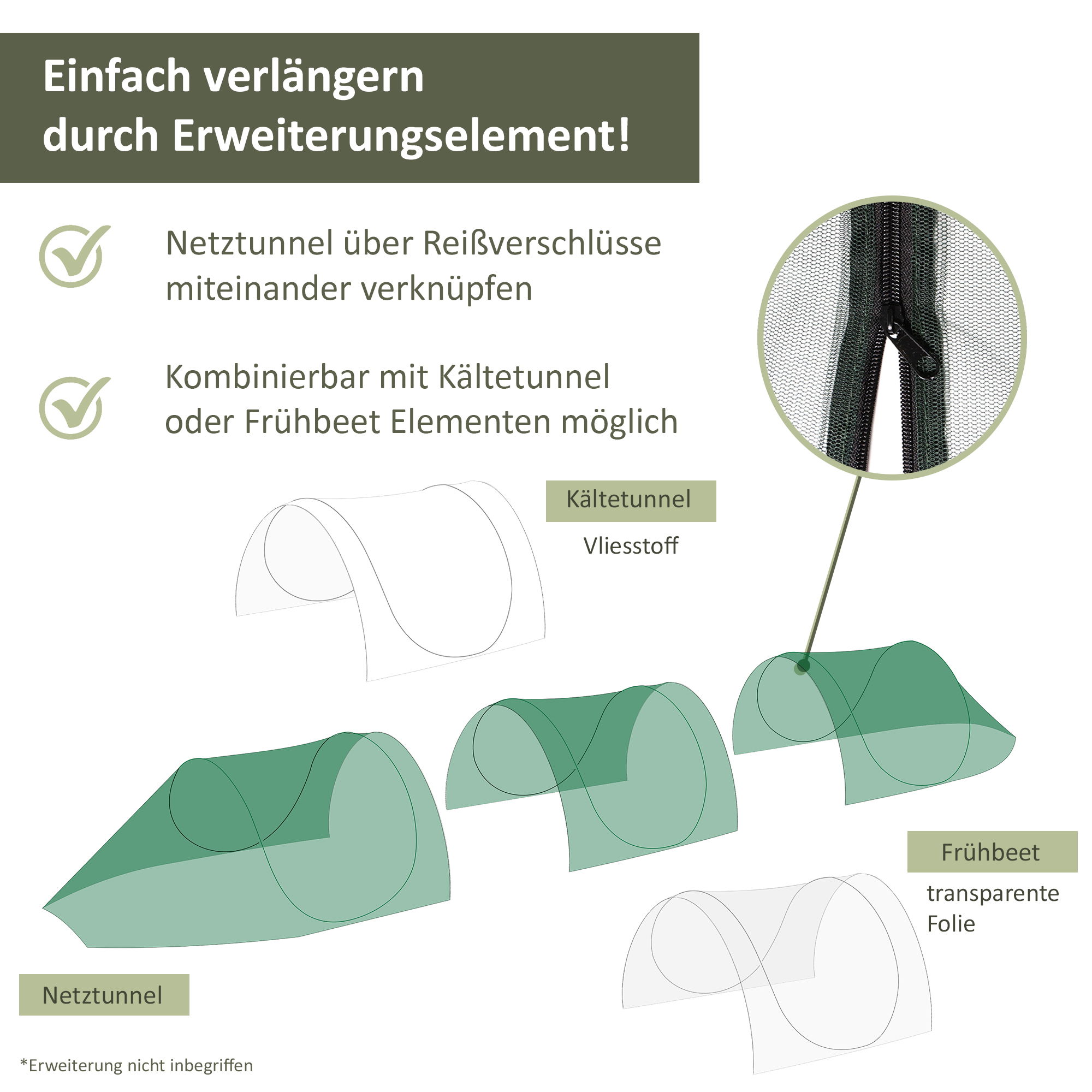 Pflanztunnel aus grünem Netzmaterial, Gartentunnel, Vogelschutznetz NA167