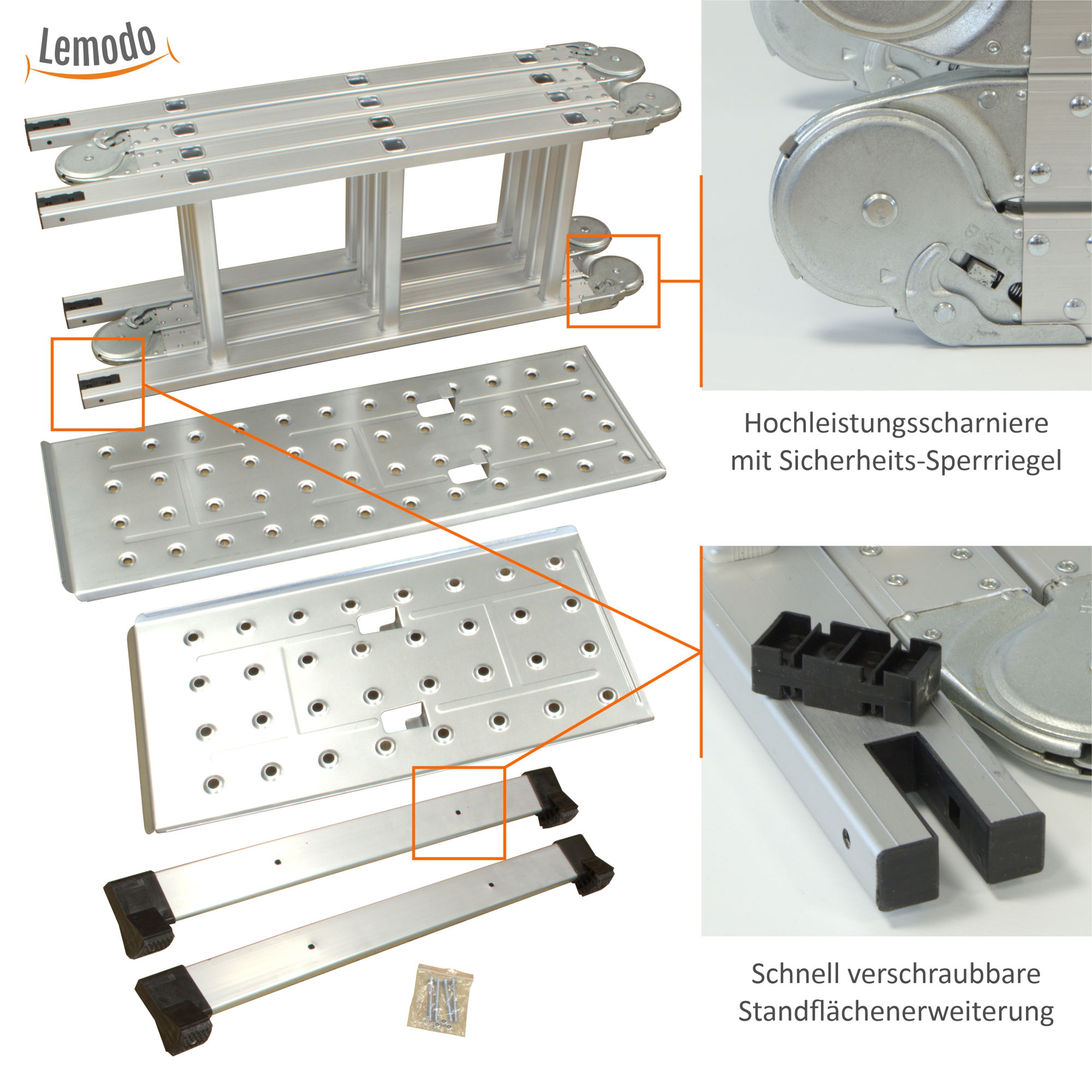 Aluminium Multifunktion Klappleiter 4-teilig, 3,5 m, bis 150 kg, Stehleiter, Leitergerüst NA146