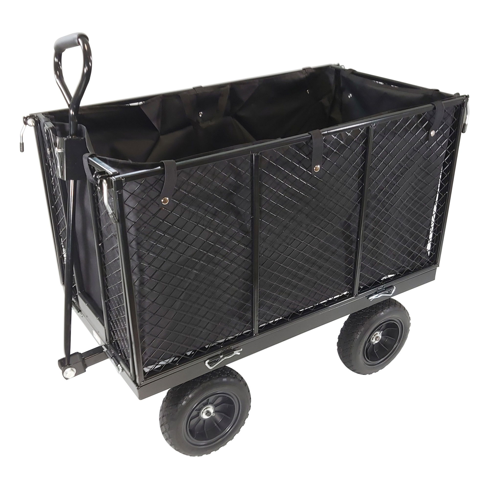 Schwerlast Gartenwagen aus Stahl mit Gummireifen und Klappseiten, 400 kg Schwerlast Gartenwagen aus Stahl mit Gummireifen und Klappseiten, 400 kg