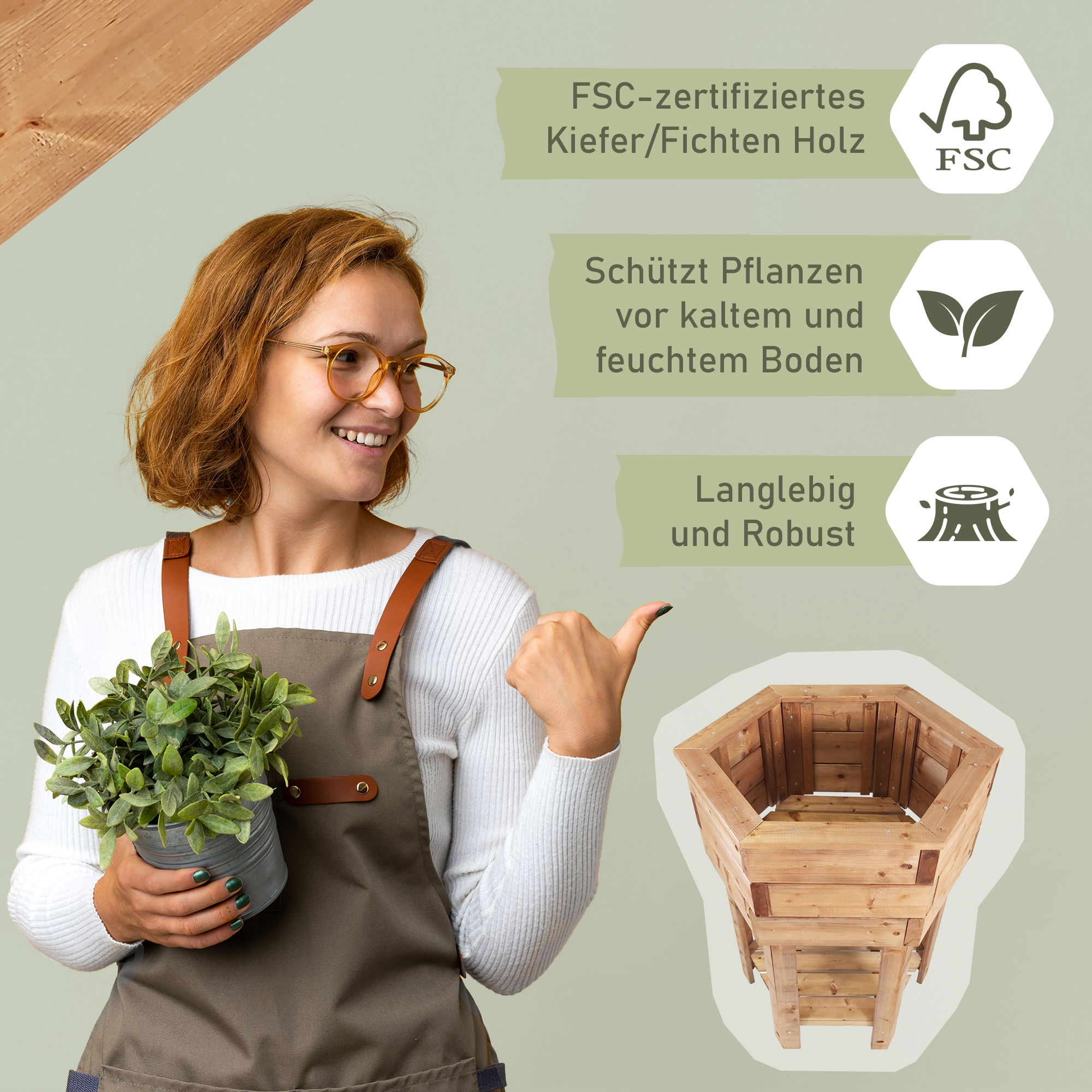 Pflanzkasten aus Holz 6eckig, 80 cm hoch, Blumenkübel mit Füßen, Pflanzgefäß NA115_B Pflanzkasten aus Holz 6eckig, 80 cm hoch, Blumenkübel mit Füßen, Pflanzgefäß NA115_B
