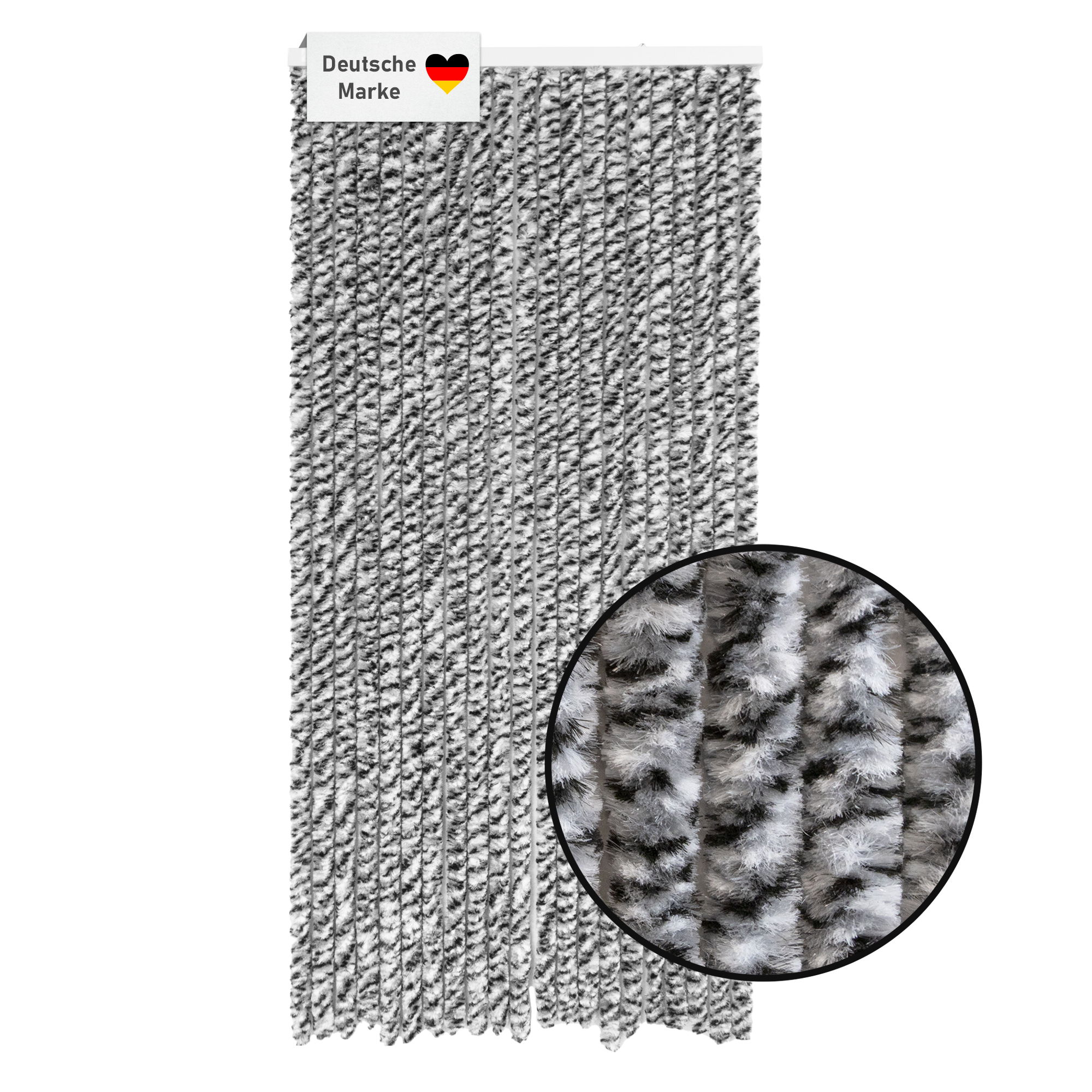 Flauschvorhang 56x185cm schwarz-silber-weiß meliert, Fliegenschutz, Türvorhang