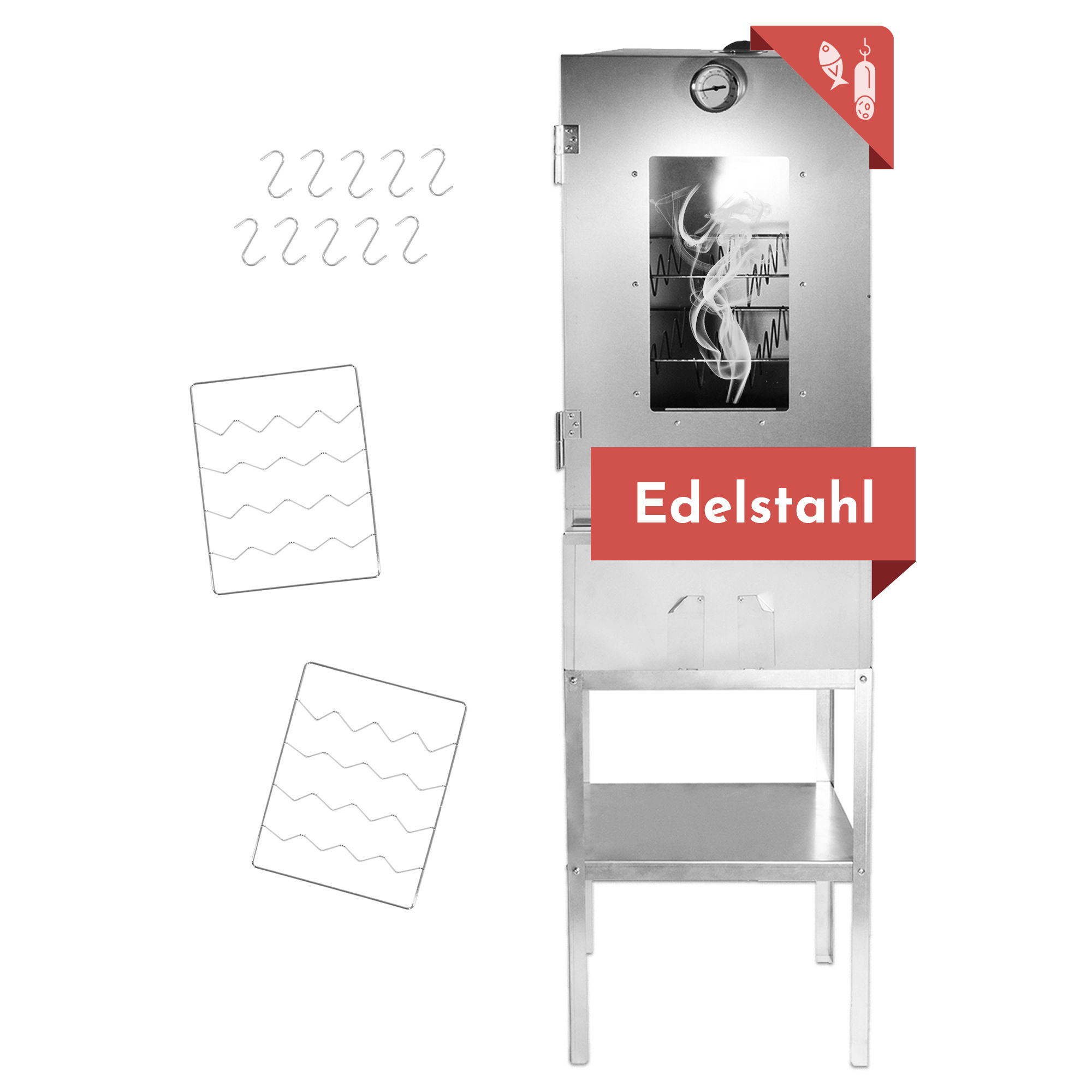 Räucherofen Edelstahl mit Untergestell, Räucherschrank, Kalträucherofen
