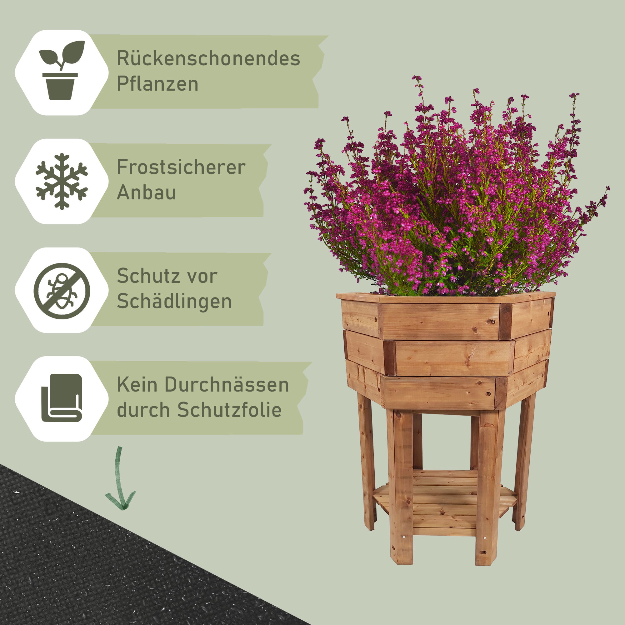 Pflanzkasten aus Holz 6eckig, 80 cm hoch, Blumenkübel mit Füßen, Pflanzgefäß NA115_B Pflanzkasten aus Holz 6eckig, 80 cm hoch, Blumenkübel mit Füßen, Pflanzgefäß NA115_B