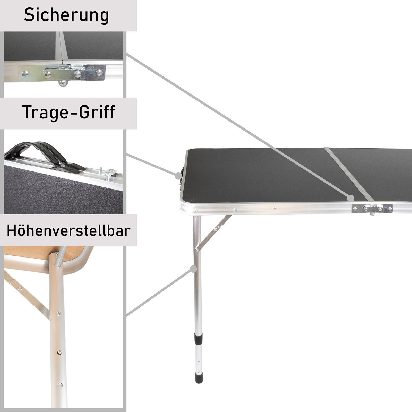 Campingtisch höhenverstellbar, Klapptisch 120 x 60 cm, Tapeziertisch WT005