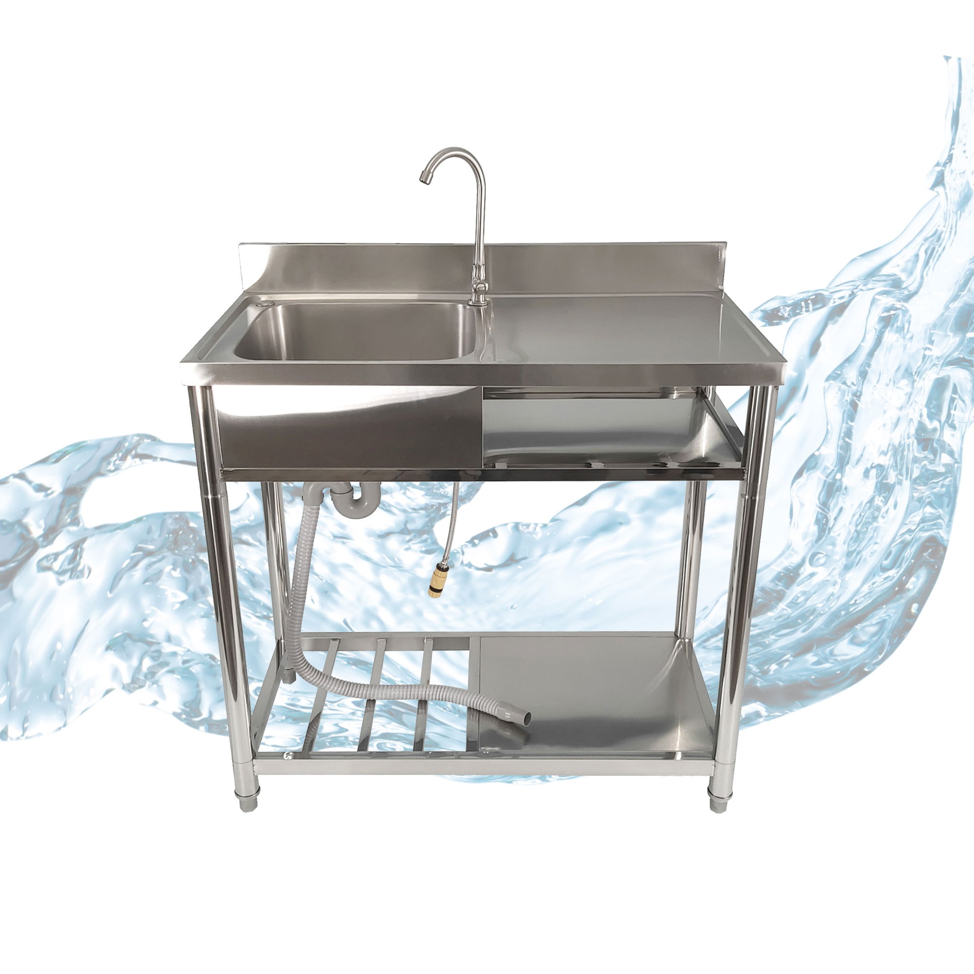 Spültisch freistehend, Wasserhahn mit Gartenschlauch-Anschluss, Spülbecken Größe L NA222