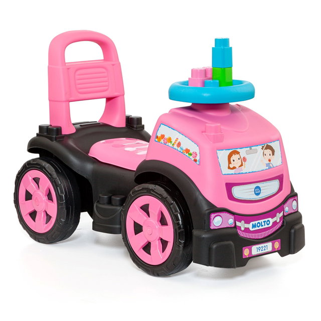 3-in-1 Rutscherauto LKW pink mit Klemmbausteinen, Kinderfahrzeug mit Spielzeug 3-in-1 Rutscherauto LKW pink mit Klemmbausteinen, Kinderfahrzeug mit Spielzeug