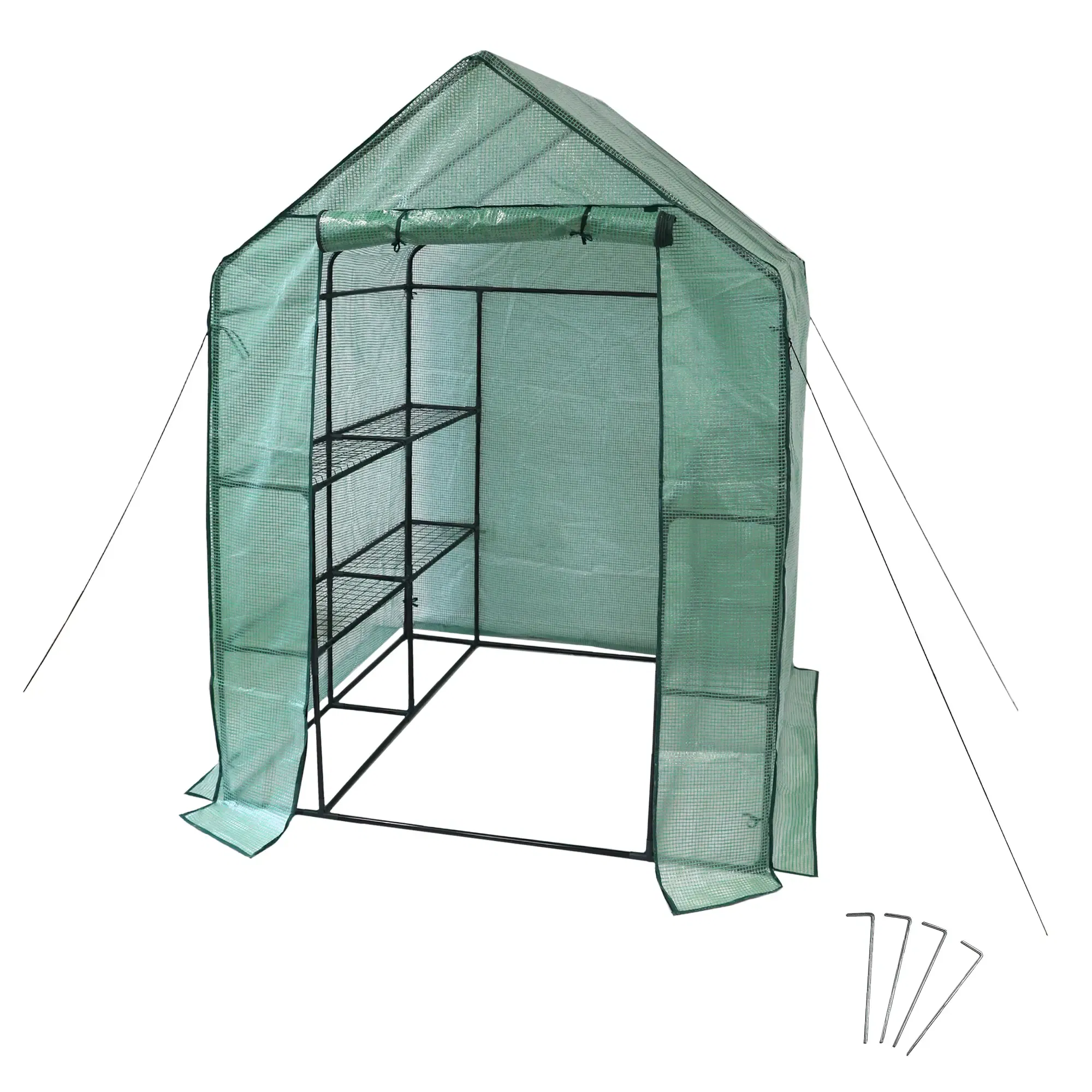 Foliengewächshaus mit 4 Ablagefächern, Tomatenhaus 143 x 143 cm, 195 cm hoch