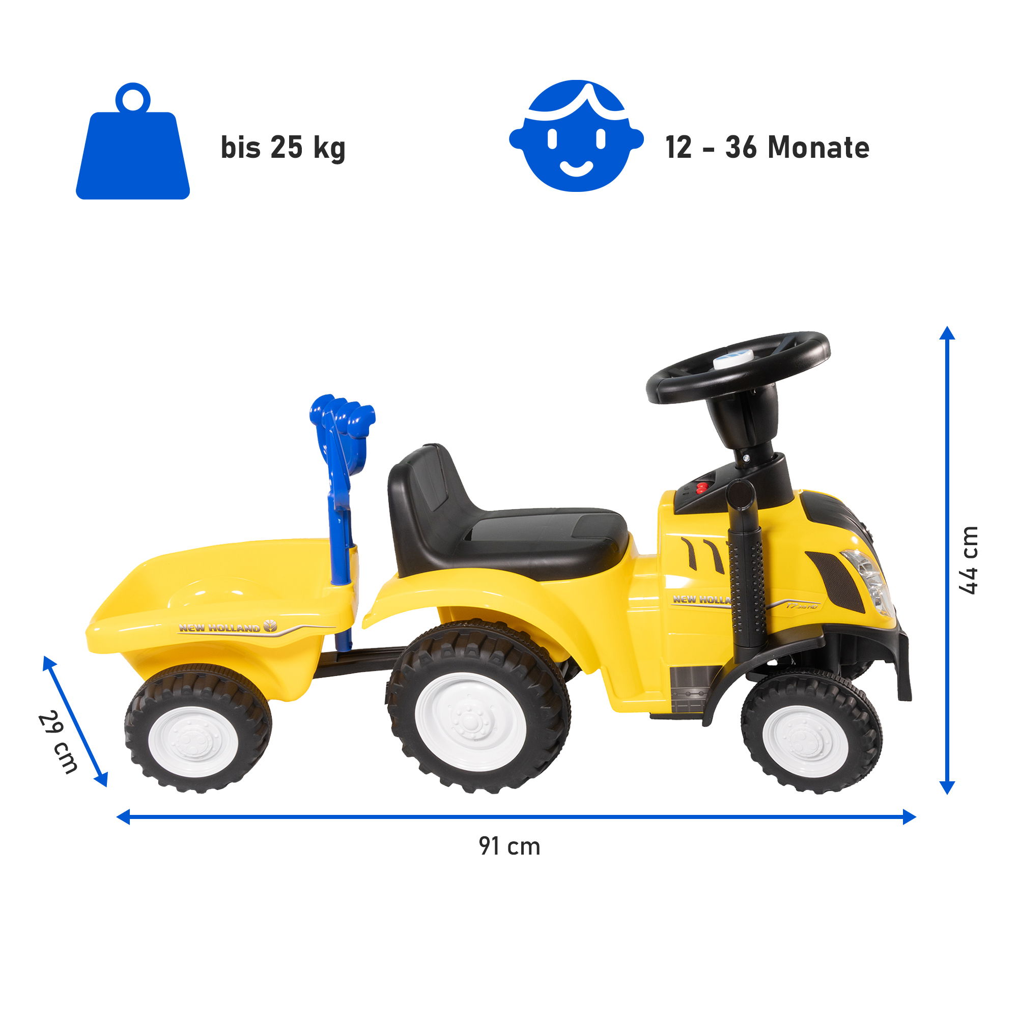 Rutschauto Traktor New Holland mit Anhänger in gelb, Kinderauto ab 1 Jahr PT009_G Rutschauto Traktor New Holland mit Anhänger in gelb, Kinderauto ab 1 Jahr PT009_G