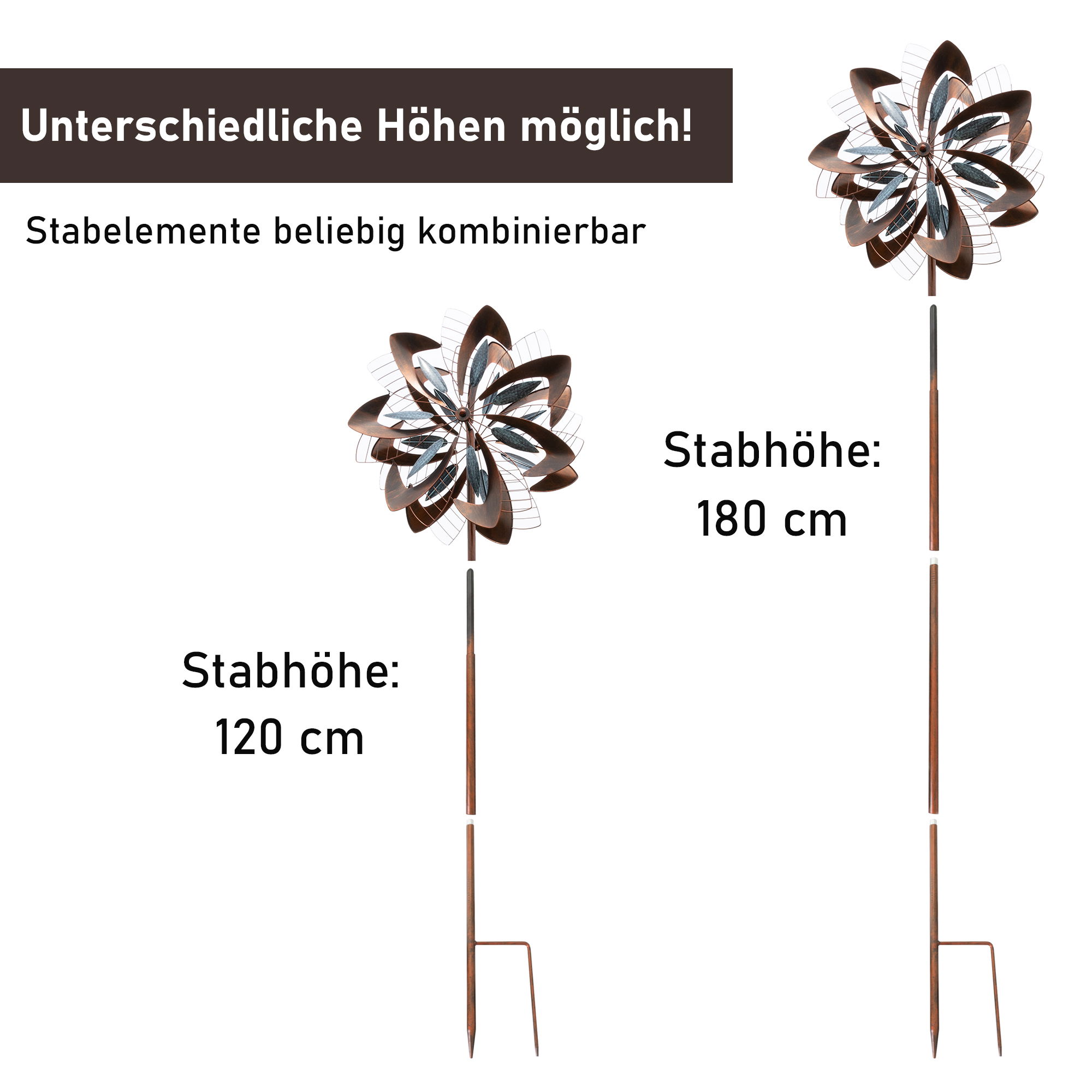 Windrad “Dandelion” mit 2 gegenläufigen Propellern, Gartendeko, 213 cm hoch NA185