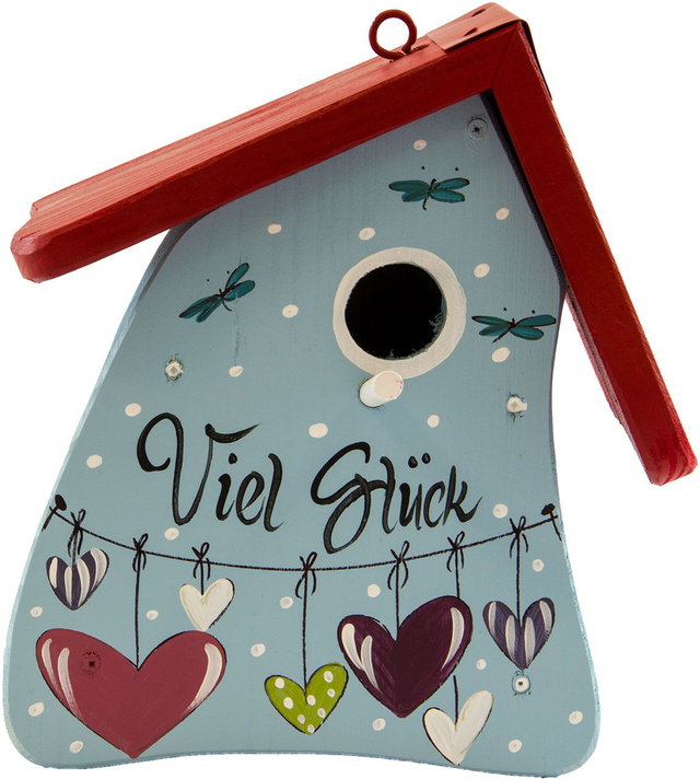Vogelvilla Nistkasten Nistmini VIEL GLÜCK, handbemalt, hellblau