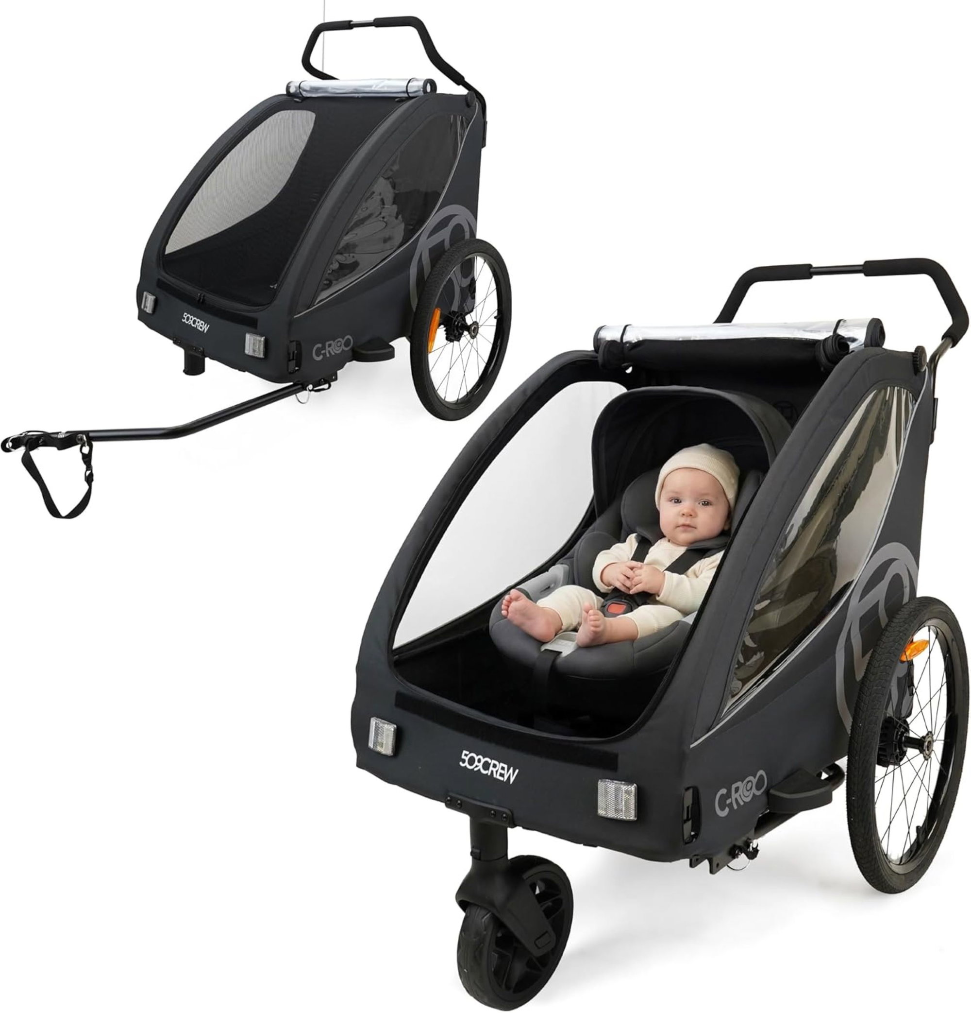 509 C-ROO Kinderfahrradanhänger nachtgrau, 2-in-1 Fahrradanhänger