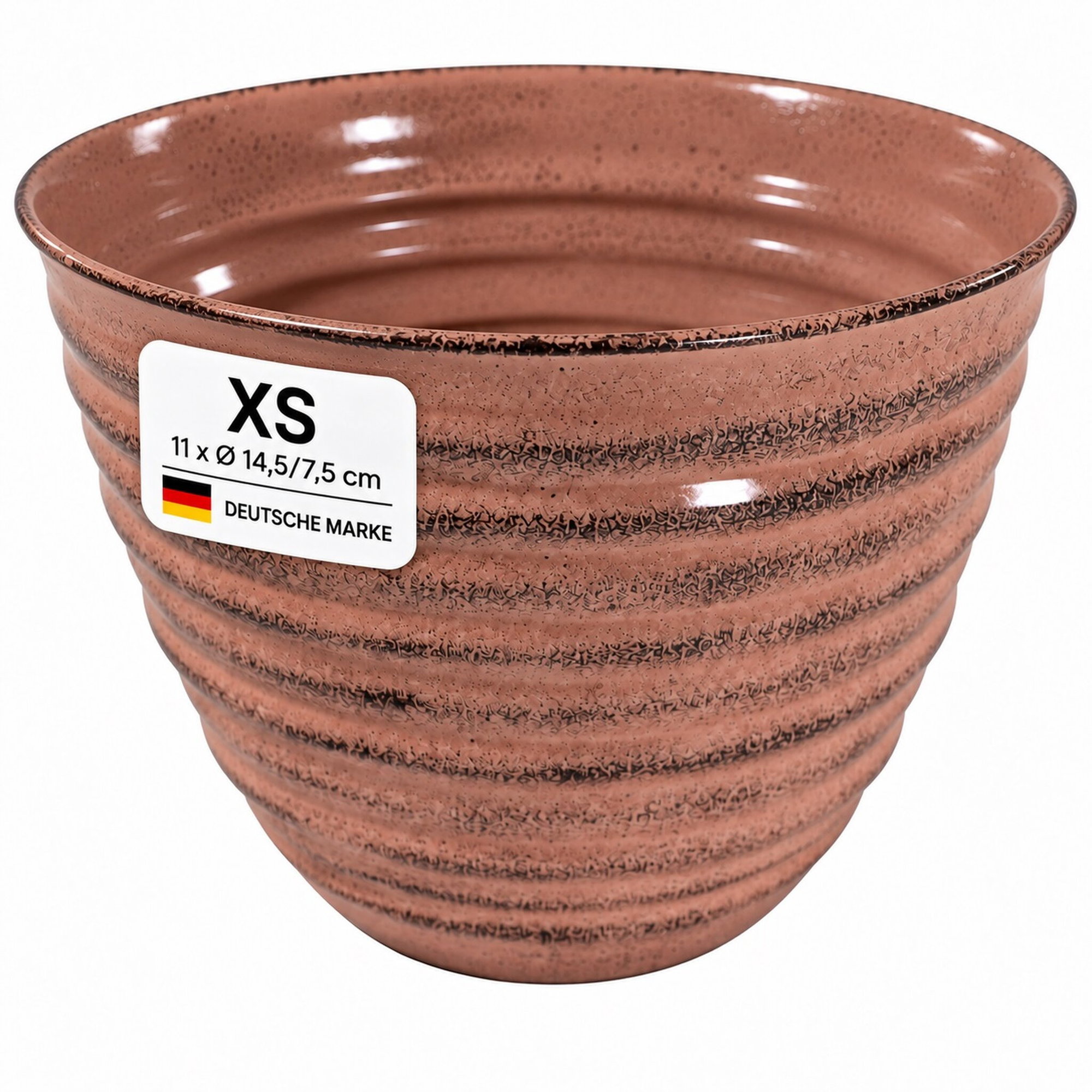 Rosa Pflanztopf aus Metall in Keramik-Optik mit gerippter Oberfläche, Größe XS