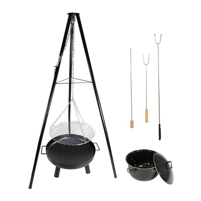 Schwenkgrill mit Feuerschale, 52 cm großer Grillrost, Dreibein Grill mit Gulaschtopf NA213 Schwenkgrill mit Feuerschale, 52 cm großer Grillrost, Dreibein Grill mit Gulaschtopf NA213