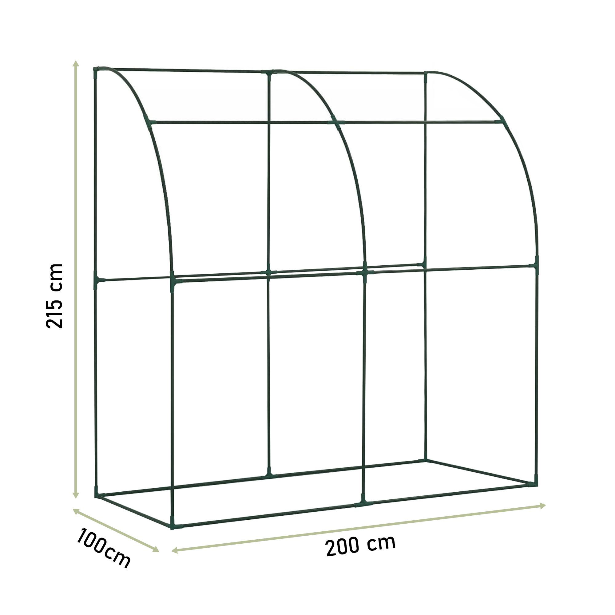 Anlehngewächshaus 200x215x100 cm, Foliengewächshaus inklusive Pflanzregal NA208