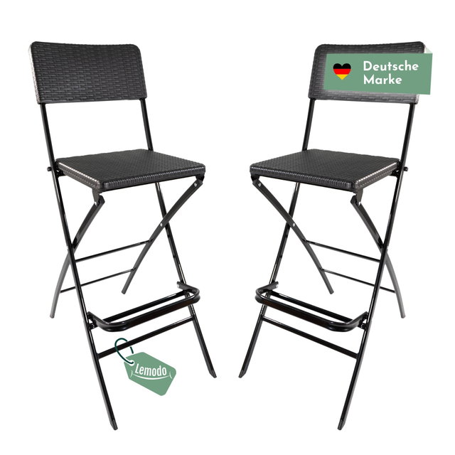 Barhocker mit Lehne, Rattan-Optik schwarz, klappbare Barstühle als 2er Set, Küchenhocker Barhocker mit Lehne, Rattan-Optik schwarz, klappbare Barstühle als 2er Set, Küchenhocker