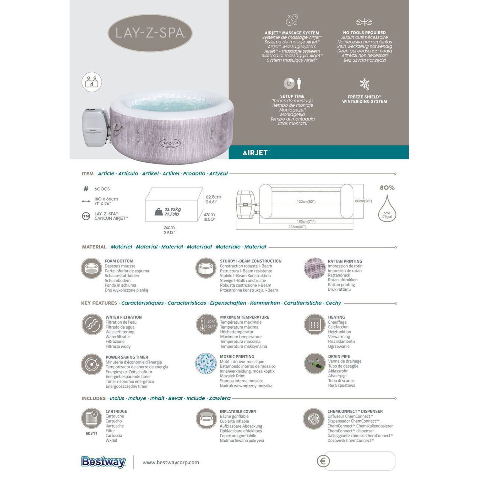 Bestway Whirlpool Lay Z Spa Cancun AirJet, rund 180 x 66 cm 60003_21 Bestway Whirlpool Lay Z Spa Cancun AirJet, rund 180 x 66 cm 60003_21