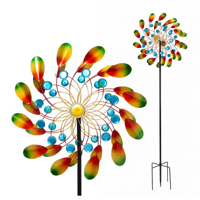 Windrad Garten Peacock aus Metall, buntes Windspiel, 212 cm hoch
