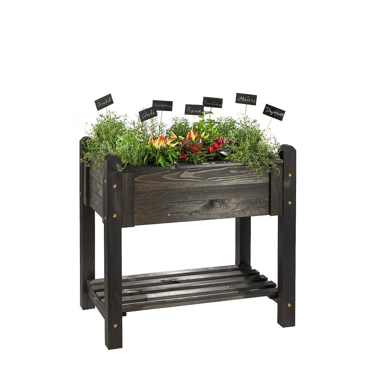 Hochbeet BASIC schwarz aus Holz 89,5x59x84,5cm Kräuterbeet Gartenbeet