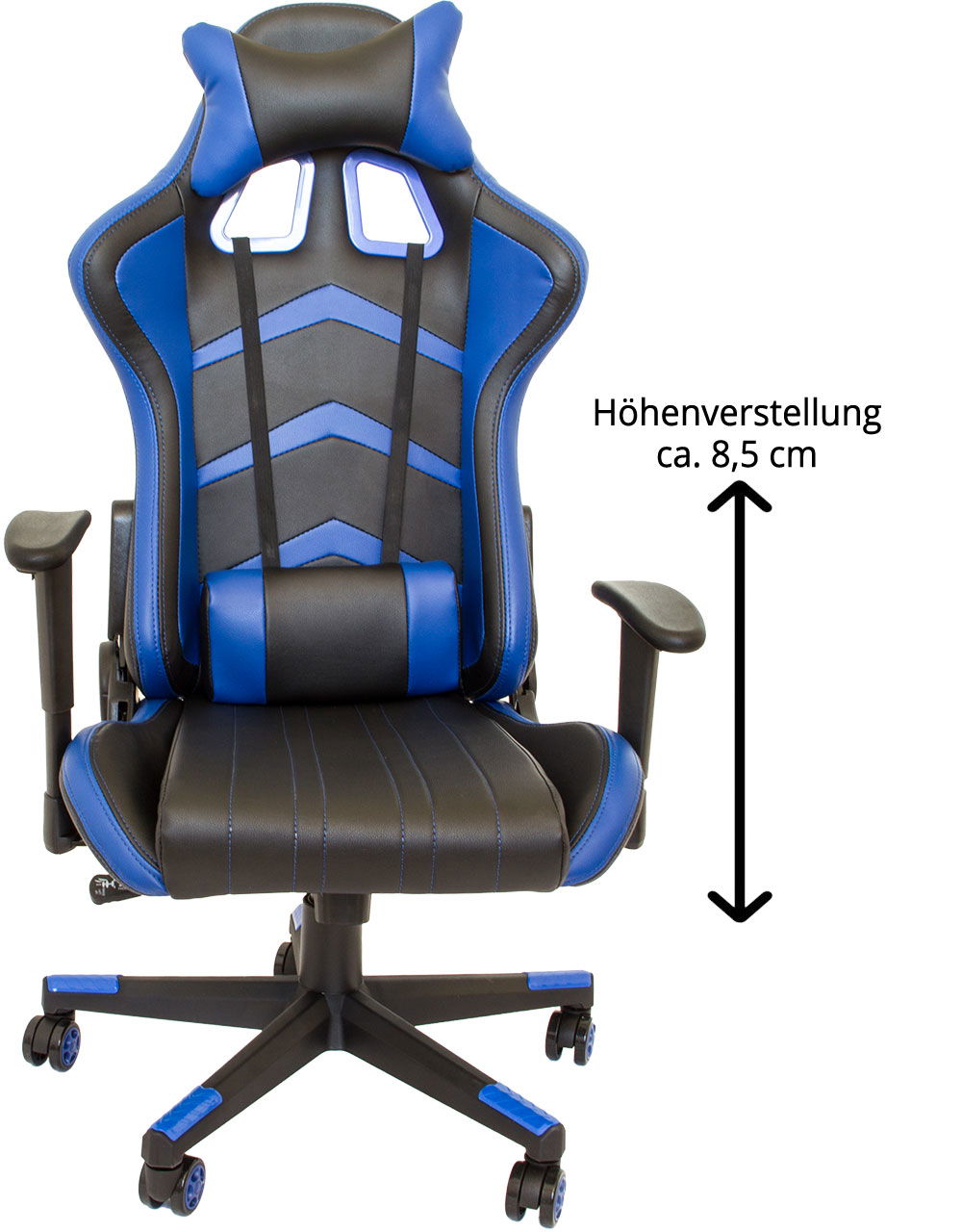 Gaming-Stuhl, schwarz-blau, Nacken- Rückenkissen, Gamerstuhl, Bürostuhl NA005_B