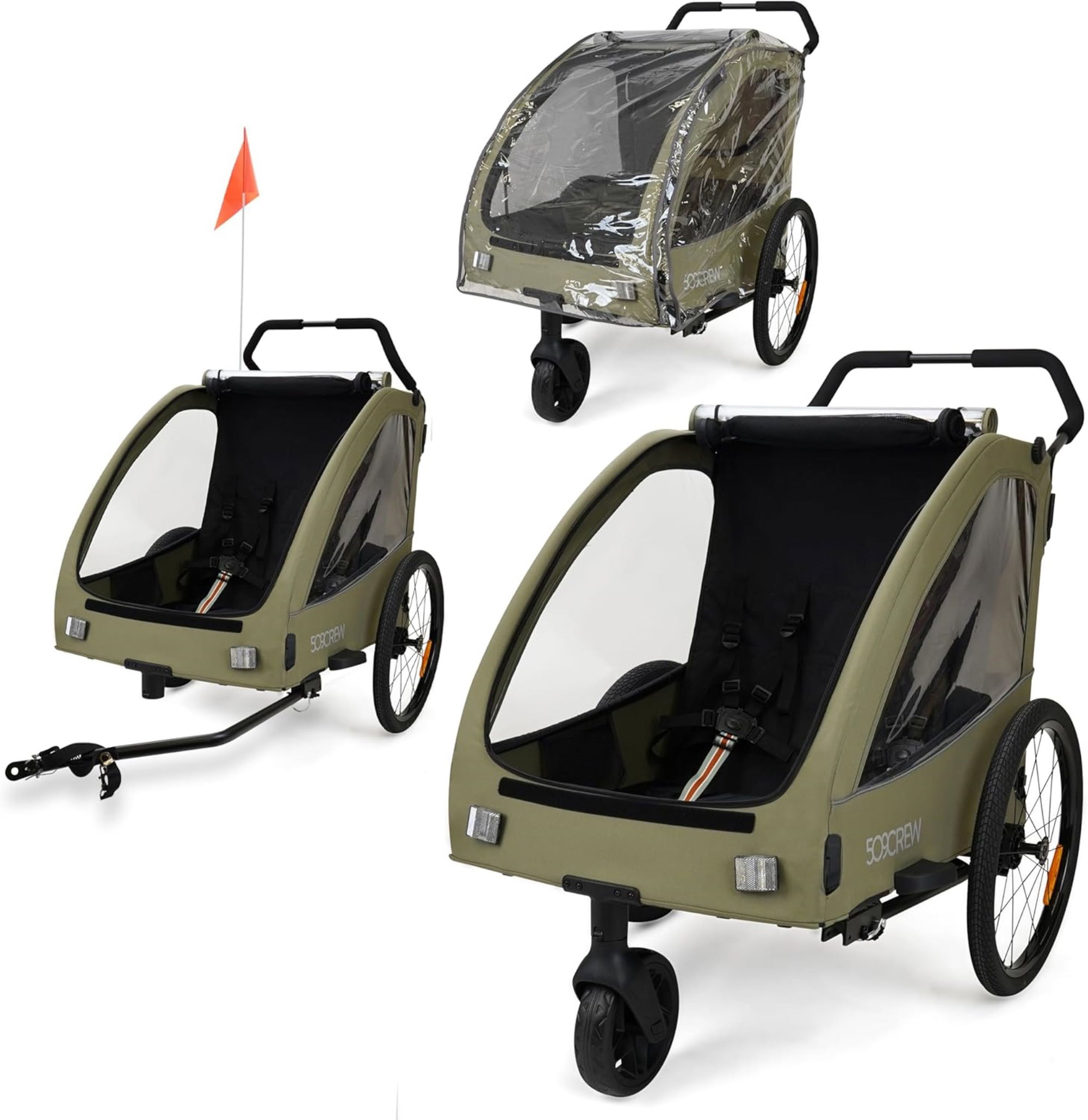509 Trailer II Kinder-Fahrradanhänger mit Regenschutz, khaki