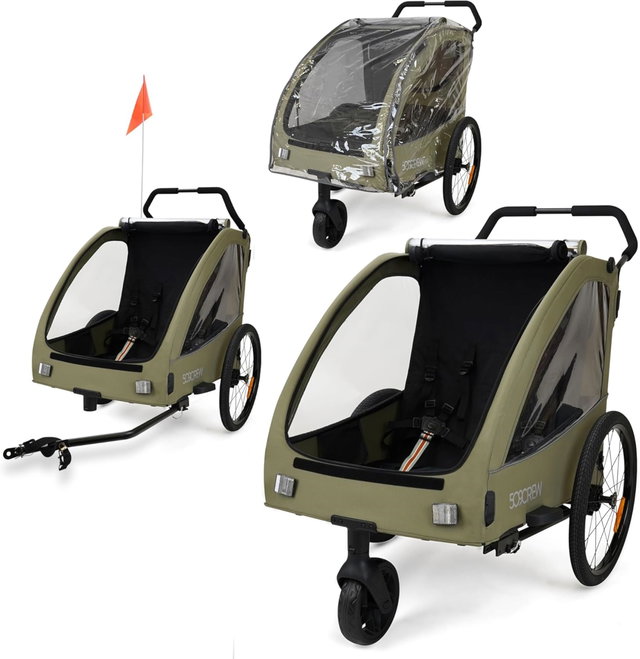 509 Trailer II Kinder-Fahrradanhänger mit Regenschutz, khaki 509 Trailer II Kinder-Fahrradanhänger mit Regenschutz, khaki