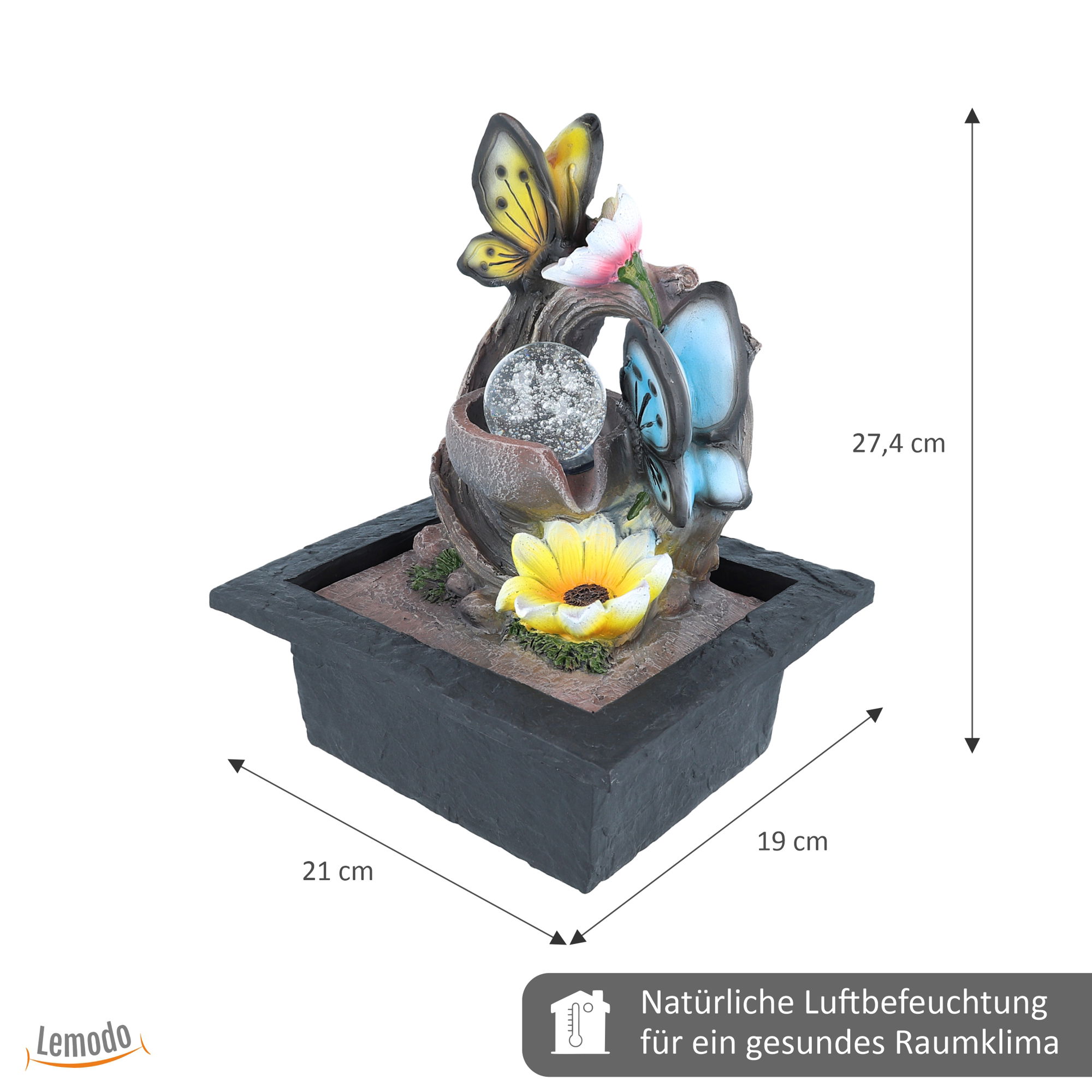 Zimmerbrunnen Schmetterlingsmotiv mit LED-Beleuchtung, Dekobrunnen für die Wohnung NA015