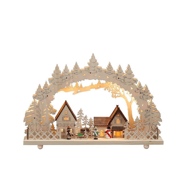 LED Holzsilhouette Winterdorf, naturfarben, Winterdorf mit Beleuchtung LED Holzsilhouette Winterdorf, naturfarben, Winterdorf mit Beleuchtung