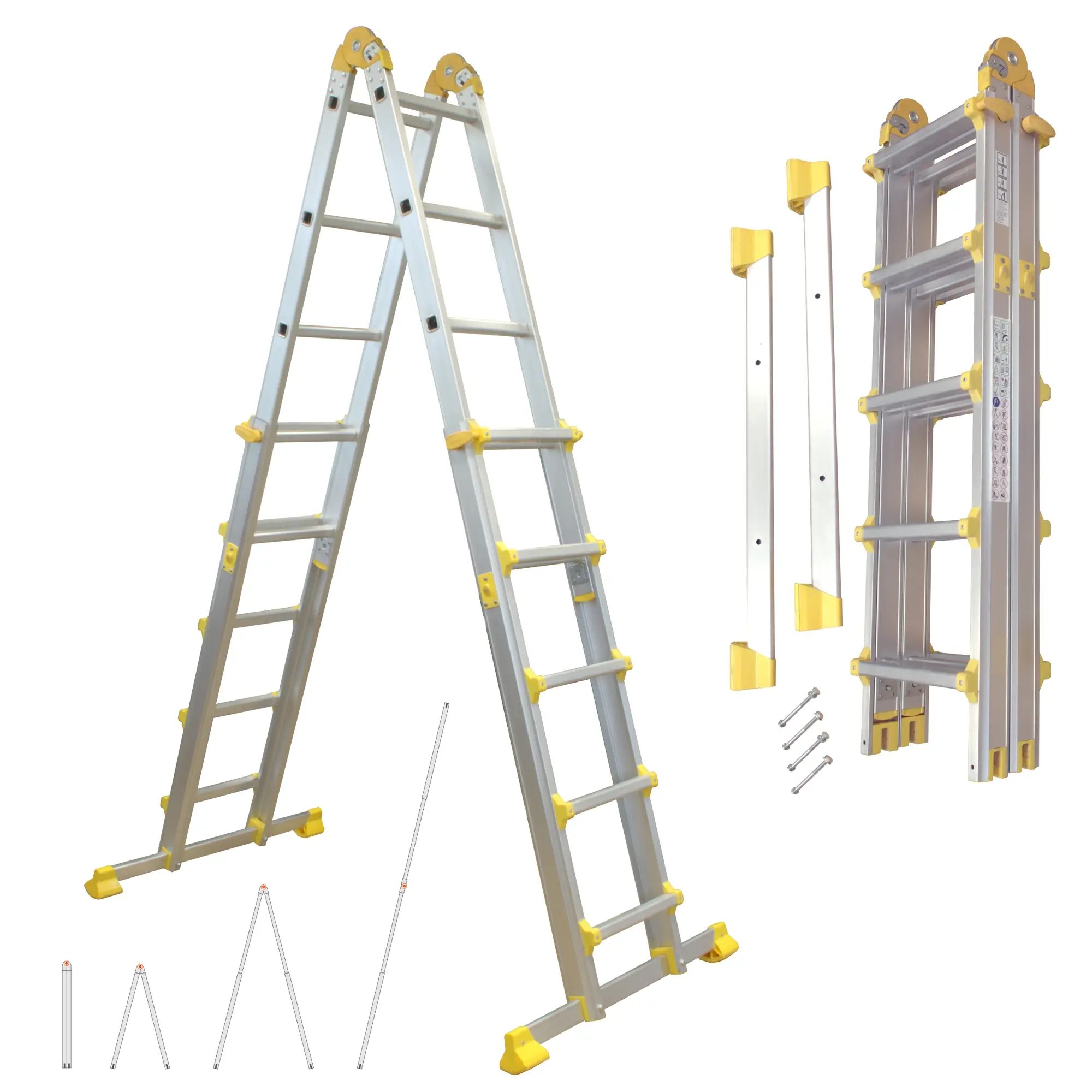 Alu Teleskopleiter ausziehbar, Klappleiter 4-teilig, 4,6 m, bis 150 kg, Stehleiter, Anlegeleiter NA149