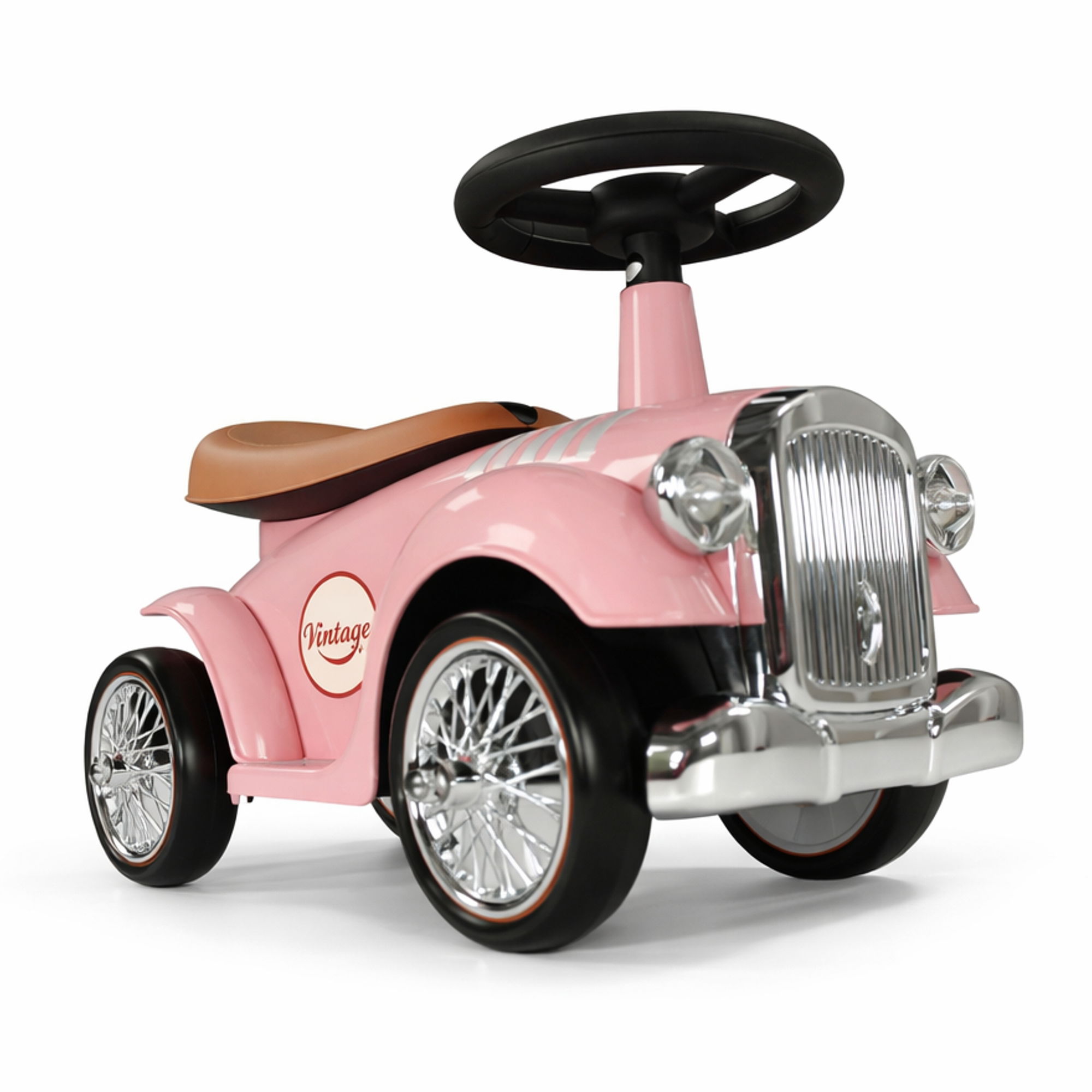 Rutschauto ab 1 Jahr, Kinderauto im Retrodesign, Kinderfahrzeug mit Hupe, pink