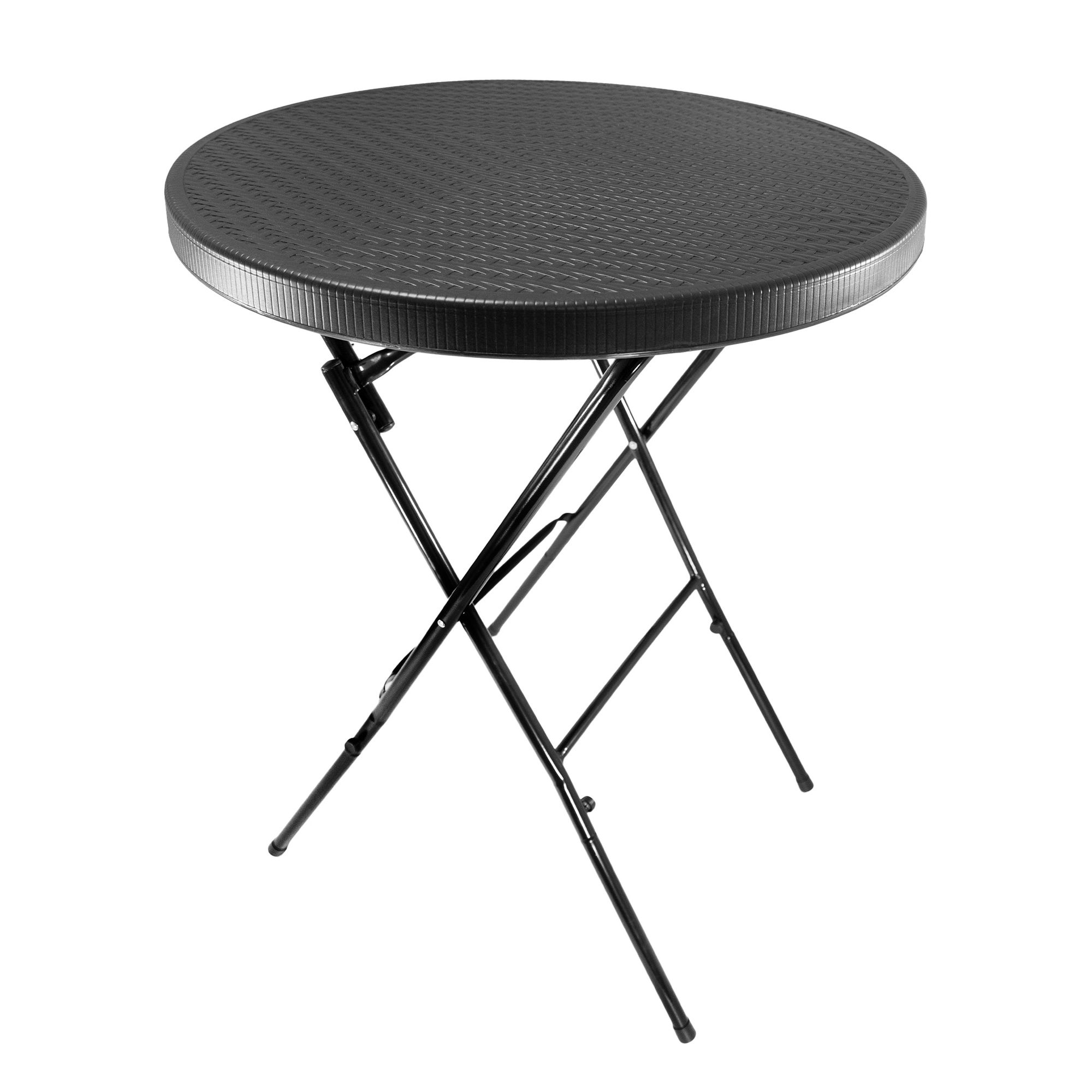 Stehtisch klappbar 80 cm schwarz in Rattan-Optik, Höhe 110 cm Stehtisch klappbar 80 cm schwarz in Rattan-Optik, Höhe 110 cm