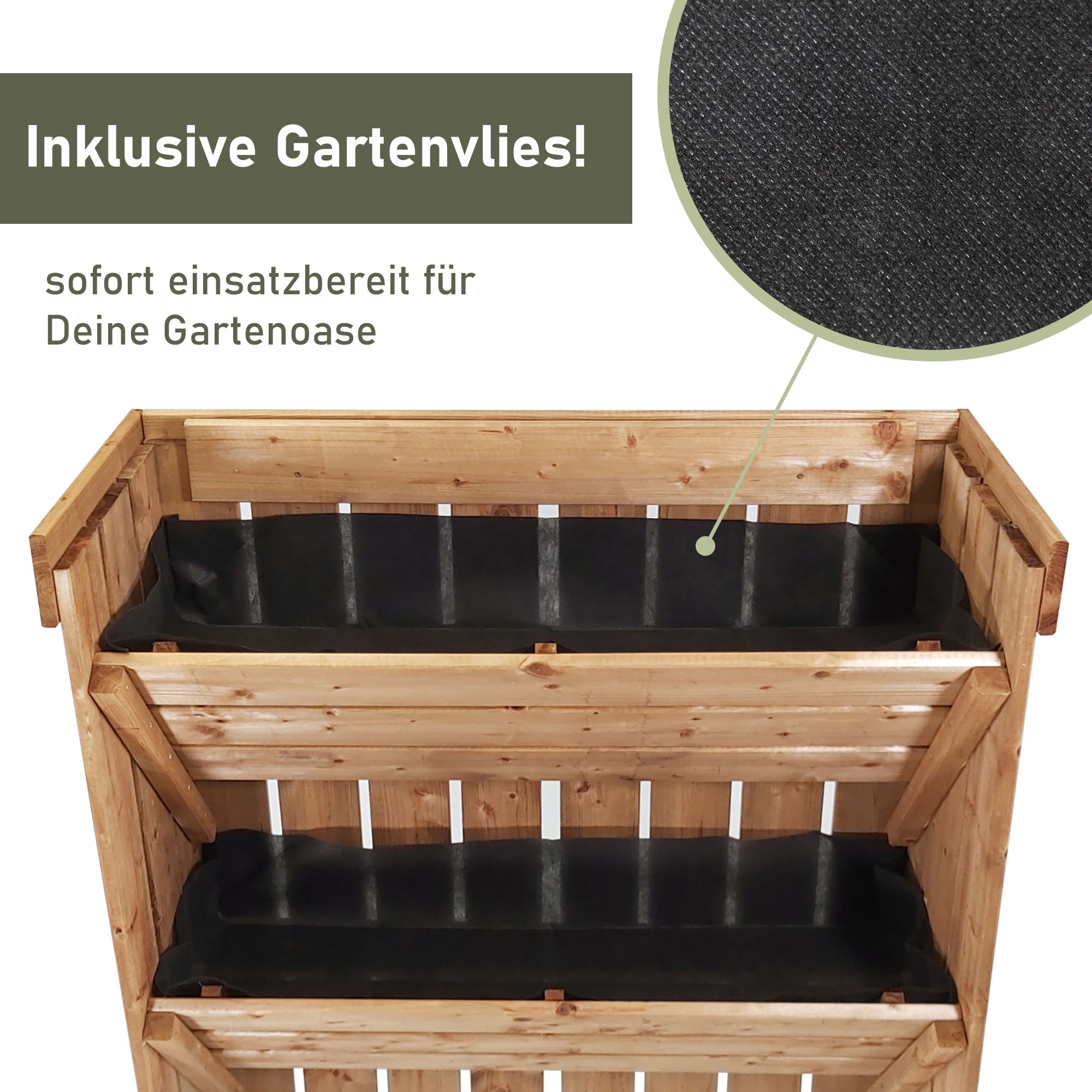 Blumentreppe aus Holz, Pflanzregal mit Gartenvlies, Blumenkasten als Sichtschutz Blumentreppe aus Holz_M