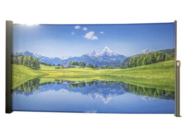 Seitenmarkise 160 x 300 cm, Sichtschutz mit Fotodruck Bergsee, Markise