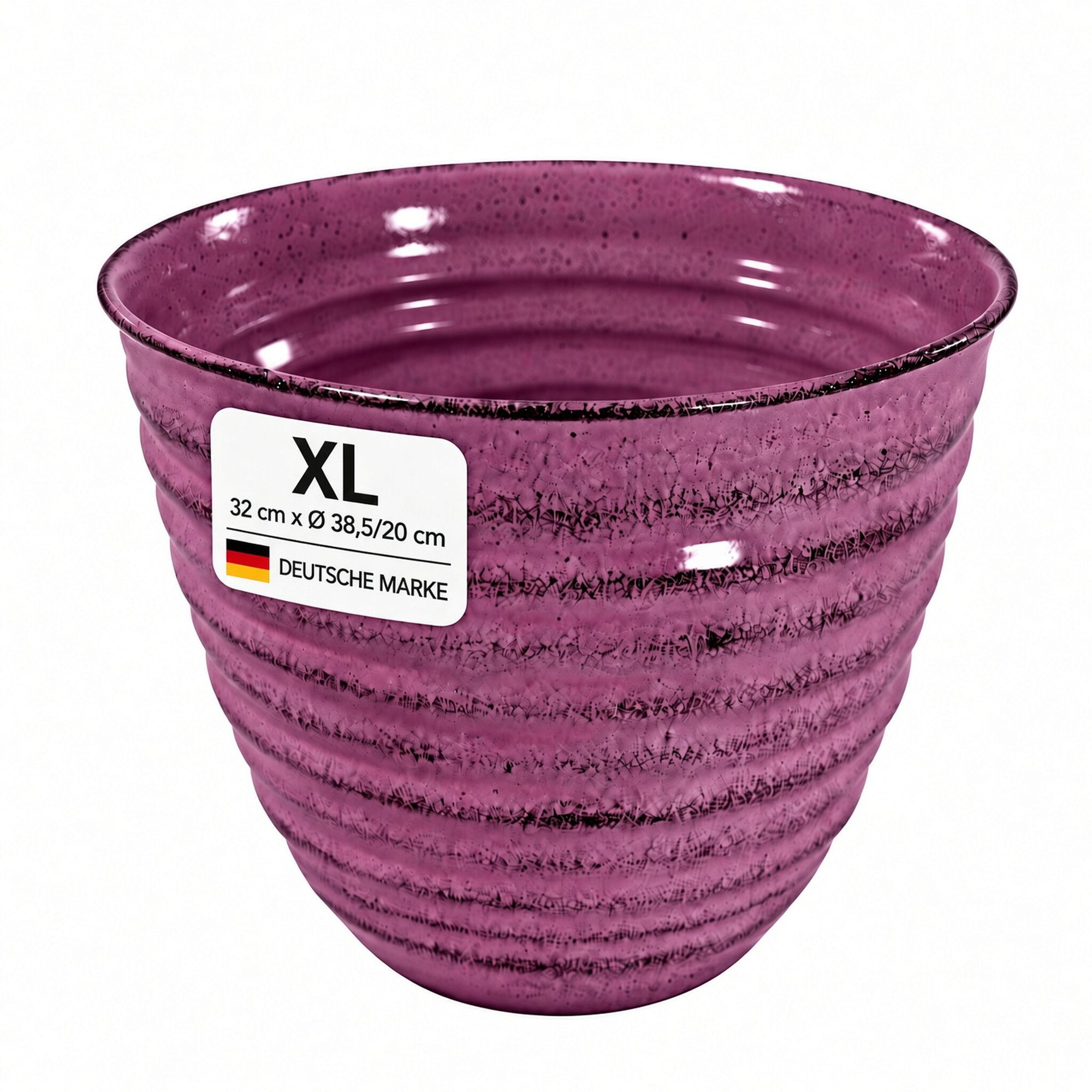 Lila Pflanztopf gerippt in Keramik-Optik XL Lila Pflanztopf mit gerippter Oberfläche in Keramik-Optik, Größe XL