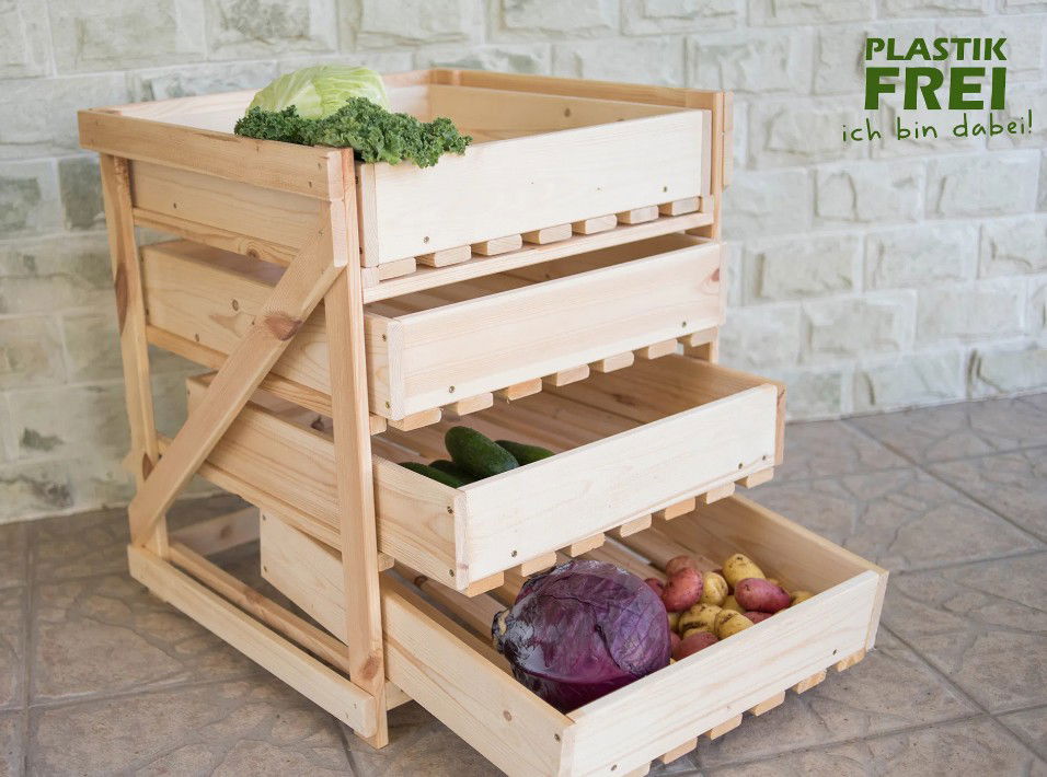 obsthorde obst und gemüse in einer obsthorde aus holz, 4 schubläden
