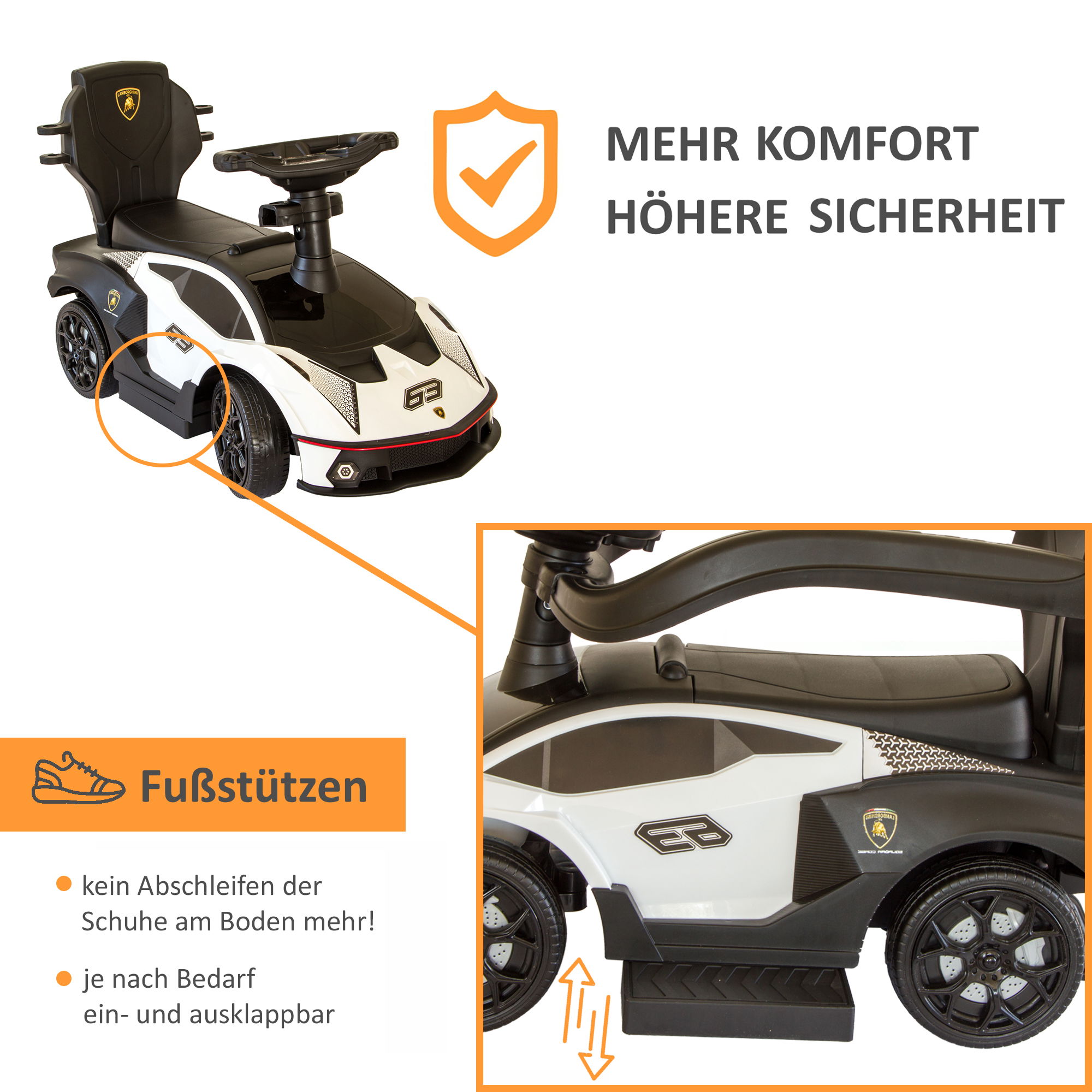 Rutschauto in weiß, Kinderfahrzeug mit Sicherheitsbügel, Rutscher Auto mit Schiebestange ab 1 Jahr PT008_W Rutschauto in weiß, Kinderfahrzeug mit Sicherheitsbügel, Rutscher Auto mit Schiebestange ab 1 Jahr PT008_W