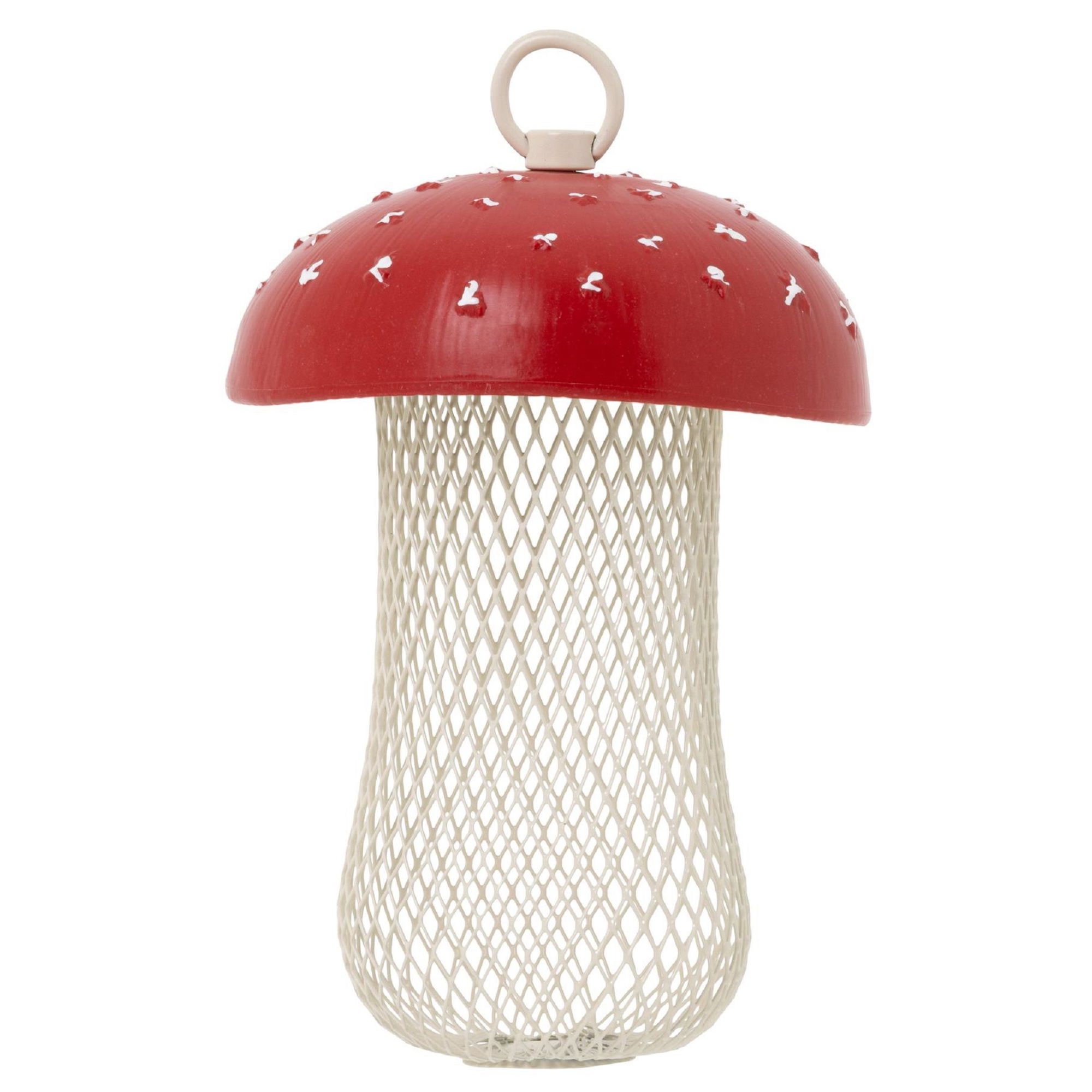 Vogelfutterstation Fliegenpilz, aus Metall, Futtersilo für Wildvögel