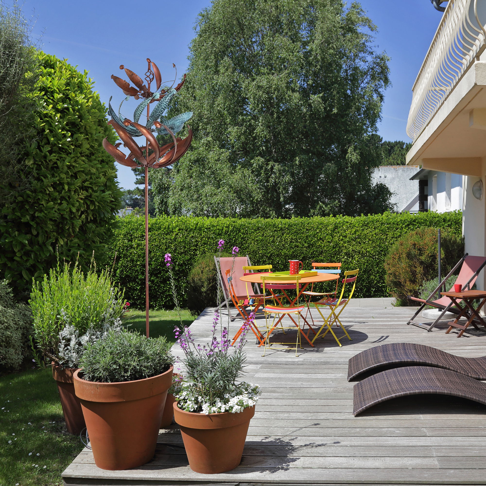 Windrad mit 3 gegenläufigen Rotoren, bronze, Gartendeko, 221 cm hoch NA200