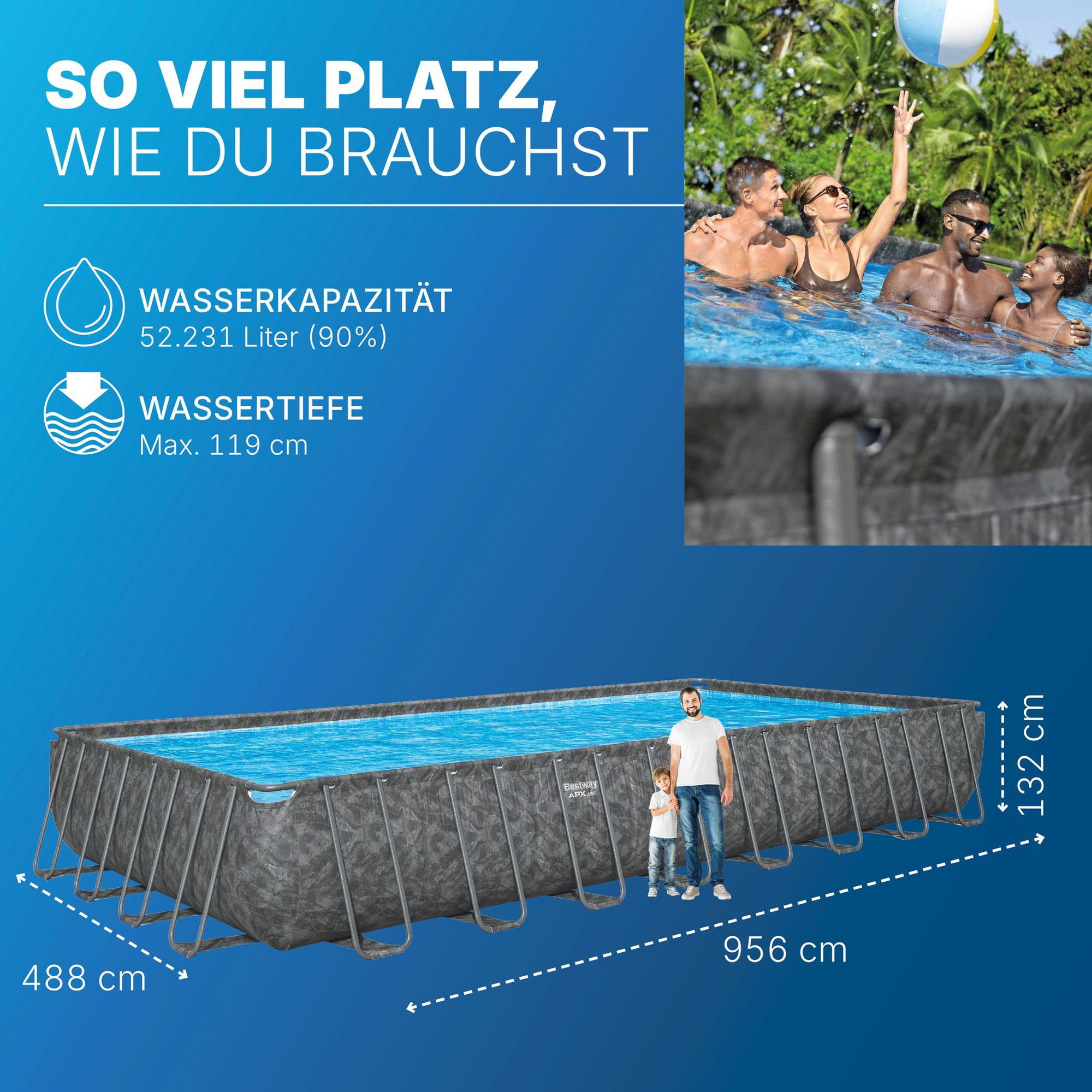 estway APX365 winterfestes Frame Pool Komplett-Set 956 x 488 x 132 cm