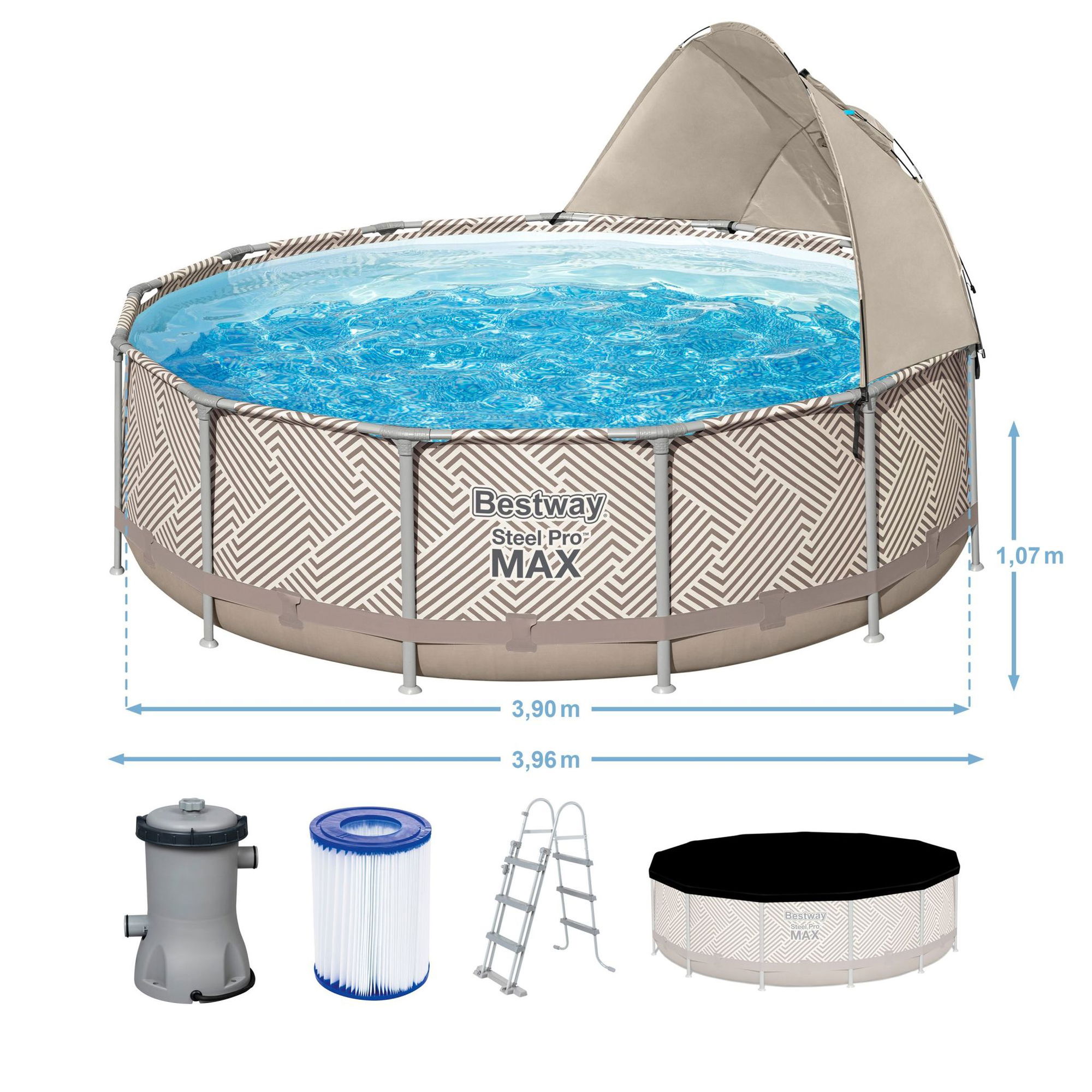 Bestway Steel Pro MAX Frame Pool Komplett-Set Ø 396 x 107 cm Bestway Steel Pro MAX Frame Pool Komplett-Set Ø 396 x 107 cm