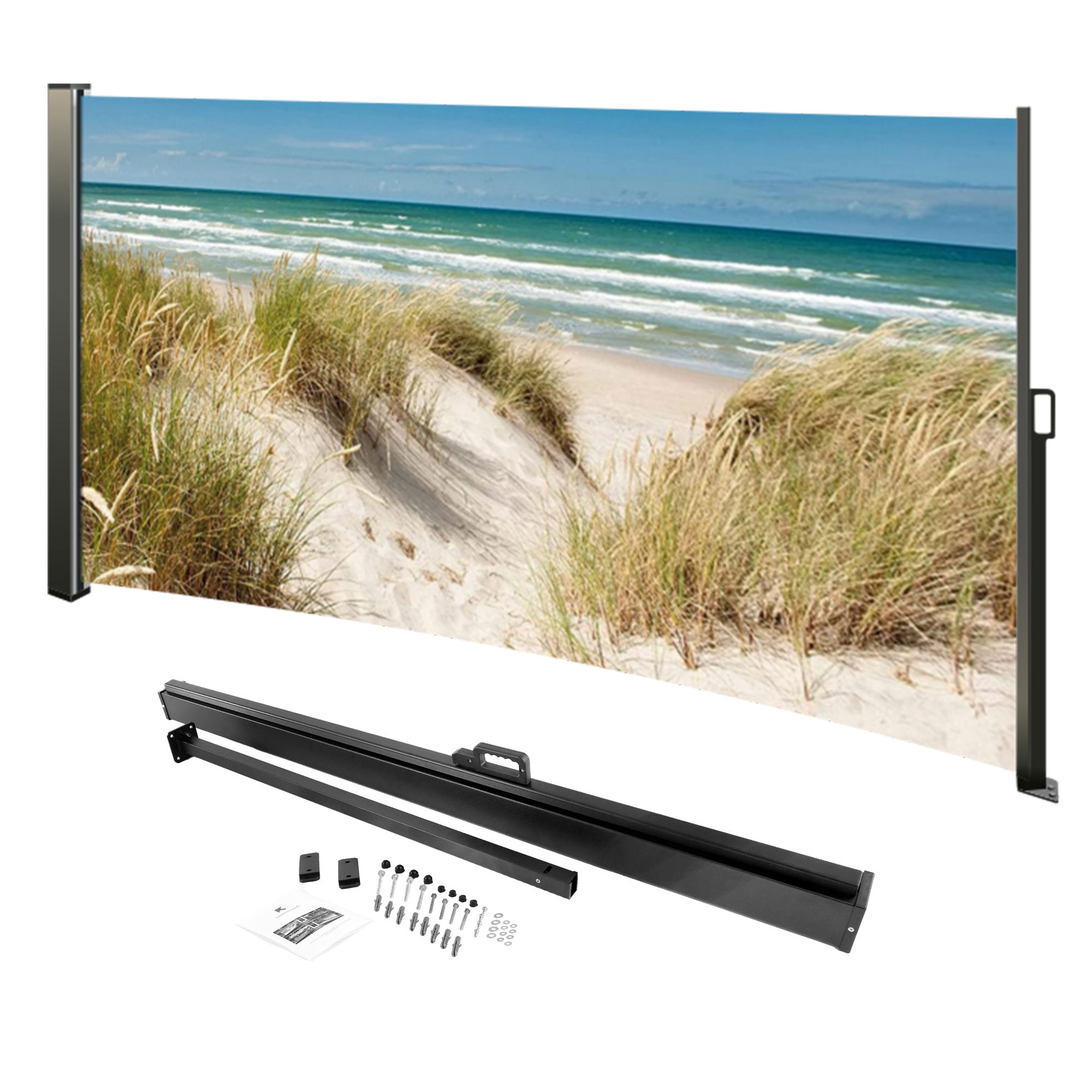 Seitenmarkise ausziehbar rechts, 180 cm hoch, Seitenrollo mit Fotodruck Ostsee NA098-L