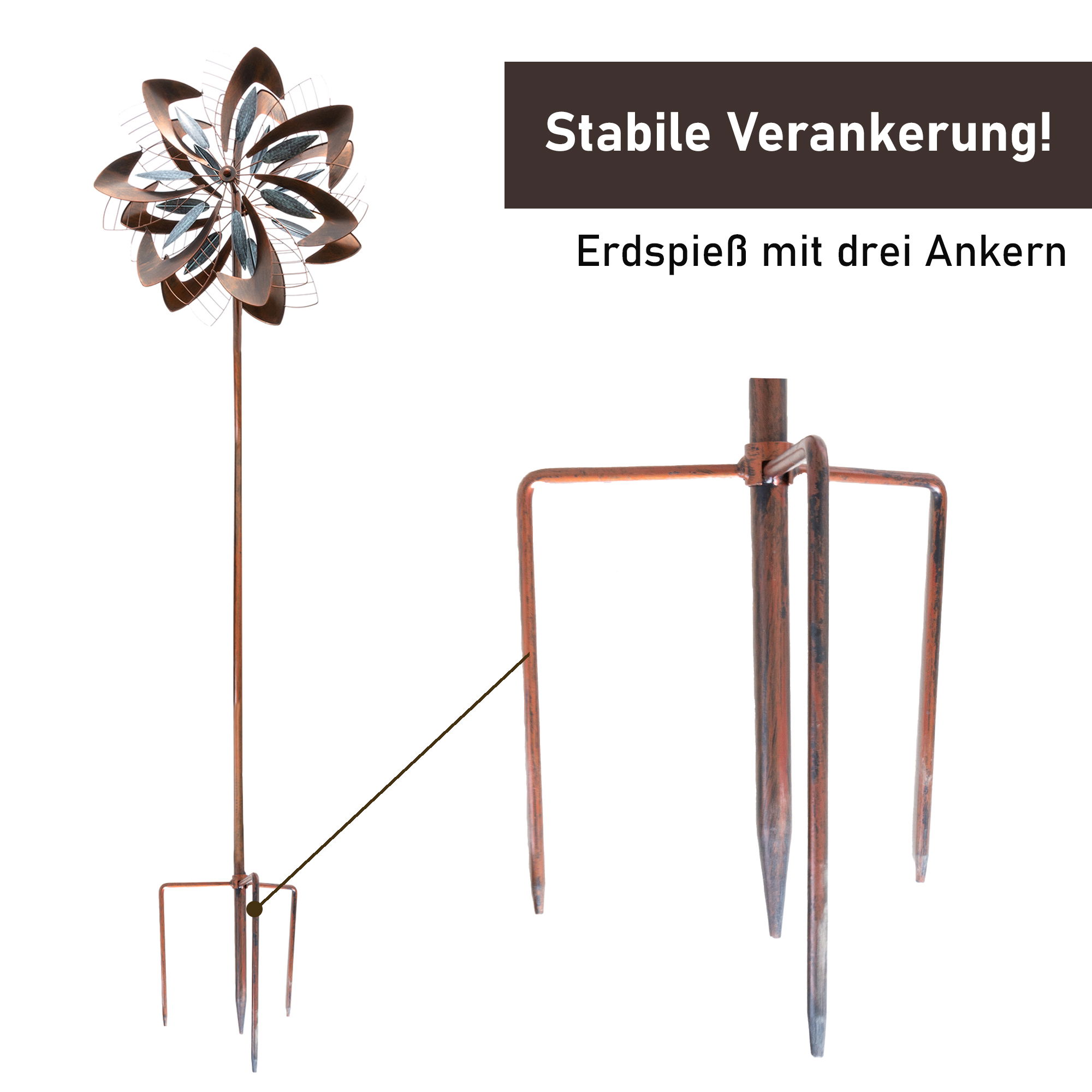 Windrad “Dandelion” mit 2 gegenläufigen Propellern, Gartendeko, 213 cm hoch NA185