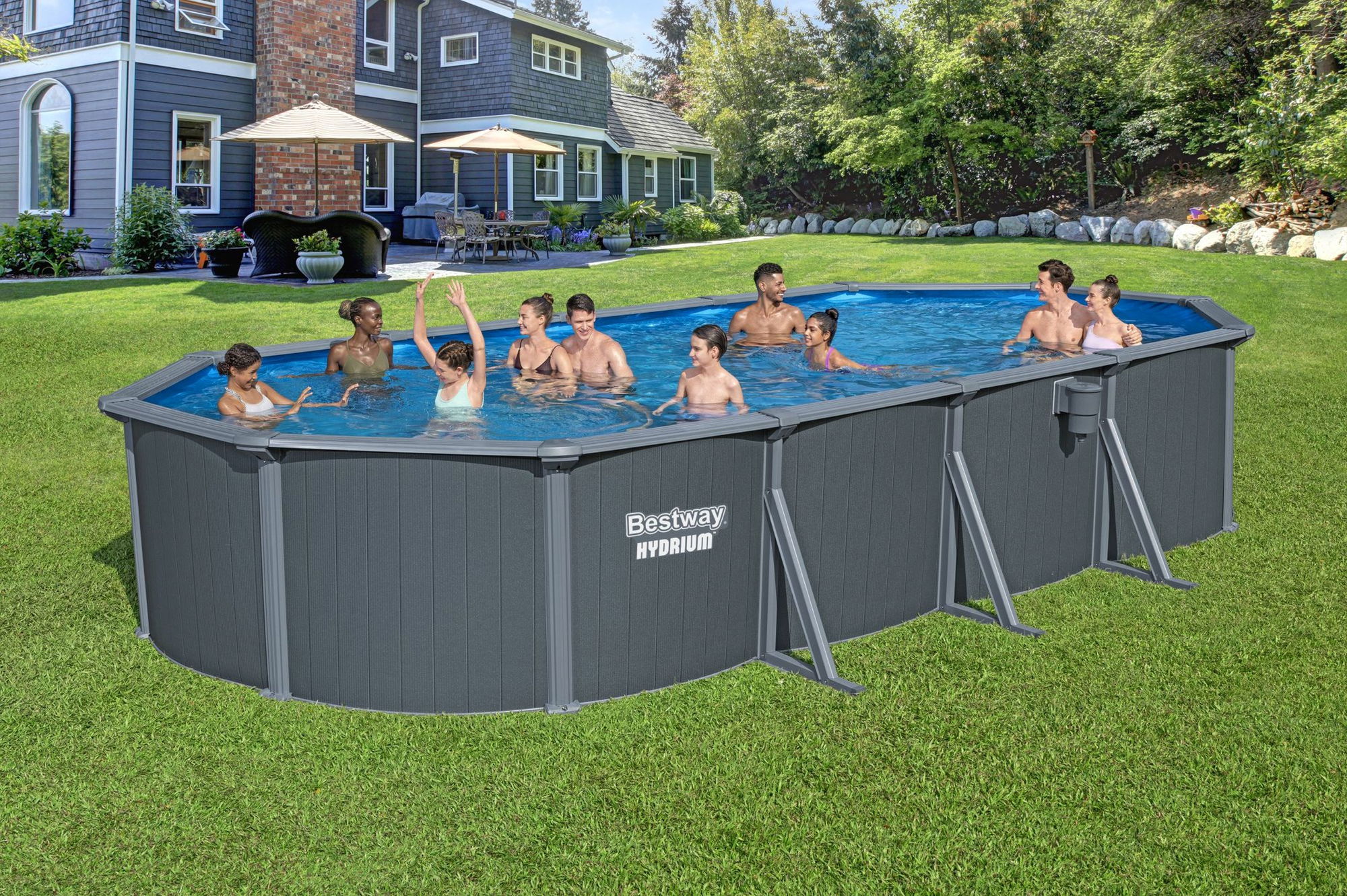 Bestway Hydrium Stahlwandpool Komplett-Set 732 x 366 x 132 cm oval
