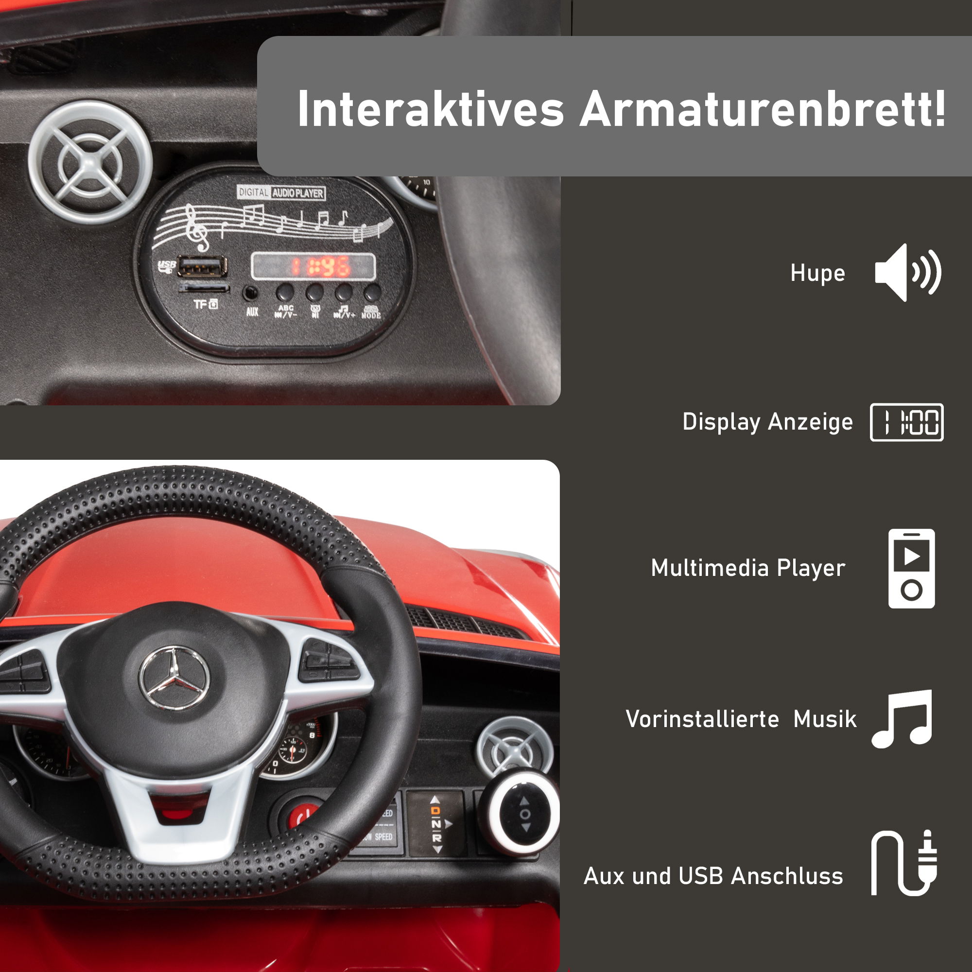 Kinder Elektroauto ab 3 Jahren in rot, Kinderauto mit vielen Funktionen und Fernbedienung PT012_R Kinder Elektroauto ab 3 Jahren in rot, Kinderauto mit vielen Funktionen und Fernbedienung PT012_R