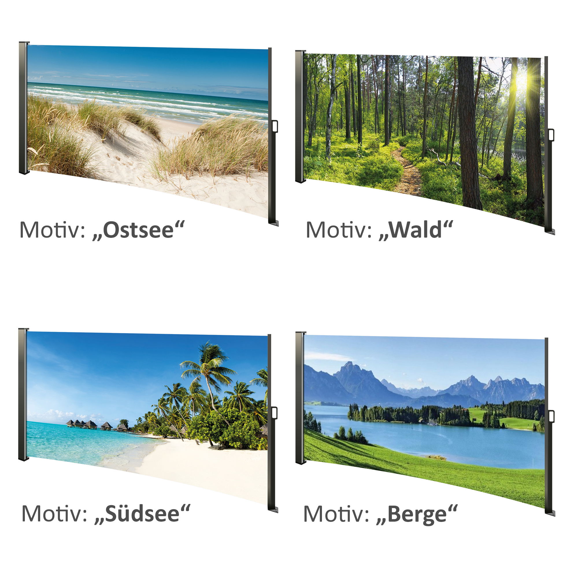 Seitenmarkise ausziehbar, 160 cm hoch, Seitenrollo mit Fotodruck